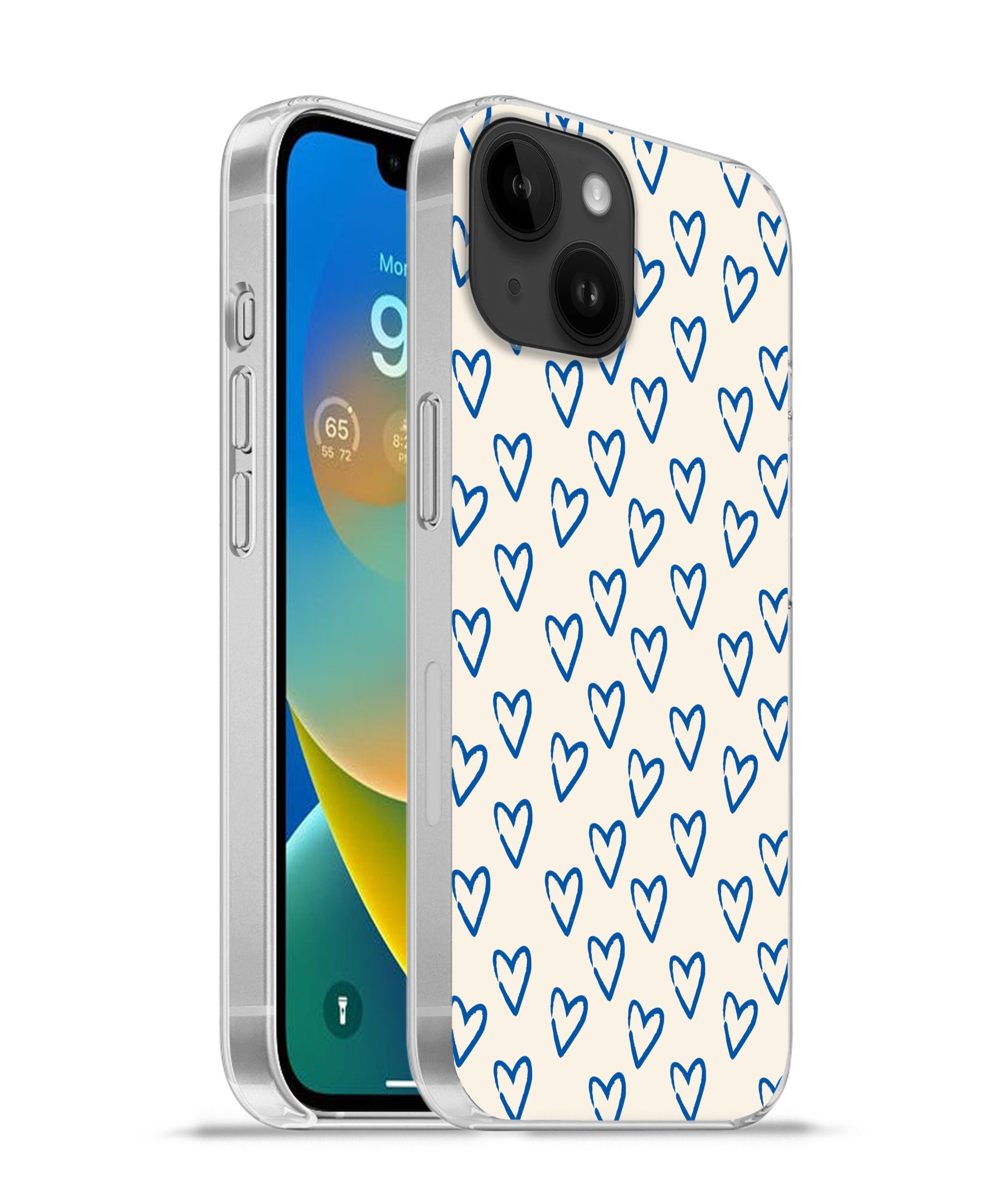 MuchoWow Handyhülle für Apple iPhone 14 Herzmuster - Blau - Beige - Liebe, Smartphone-Bumper, Print, Handy Schutzhülle Dünn