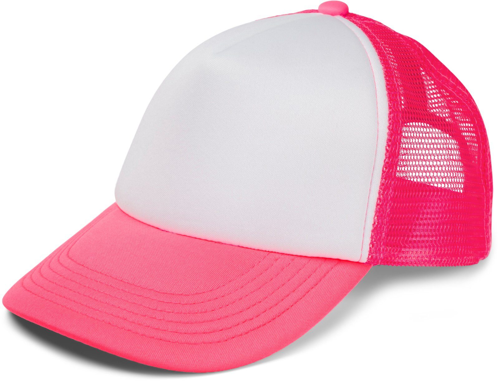 styleBREAKER Trucker Cap (1-St) 5-Panel Mesh Cap Weiß-Neonpink