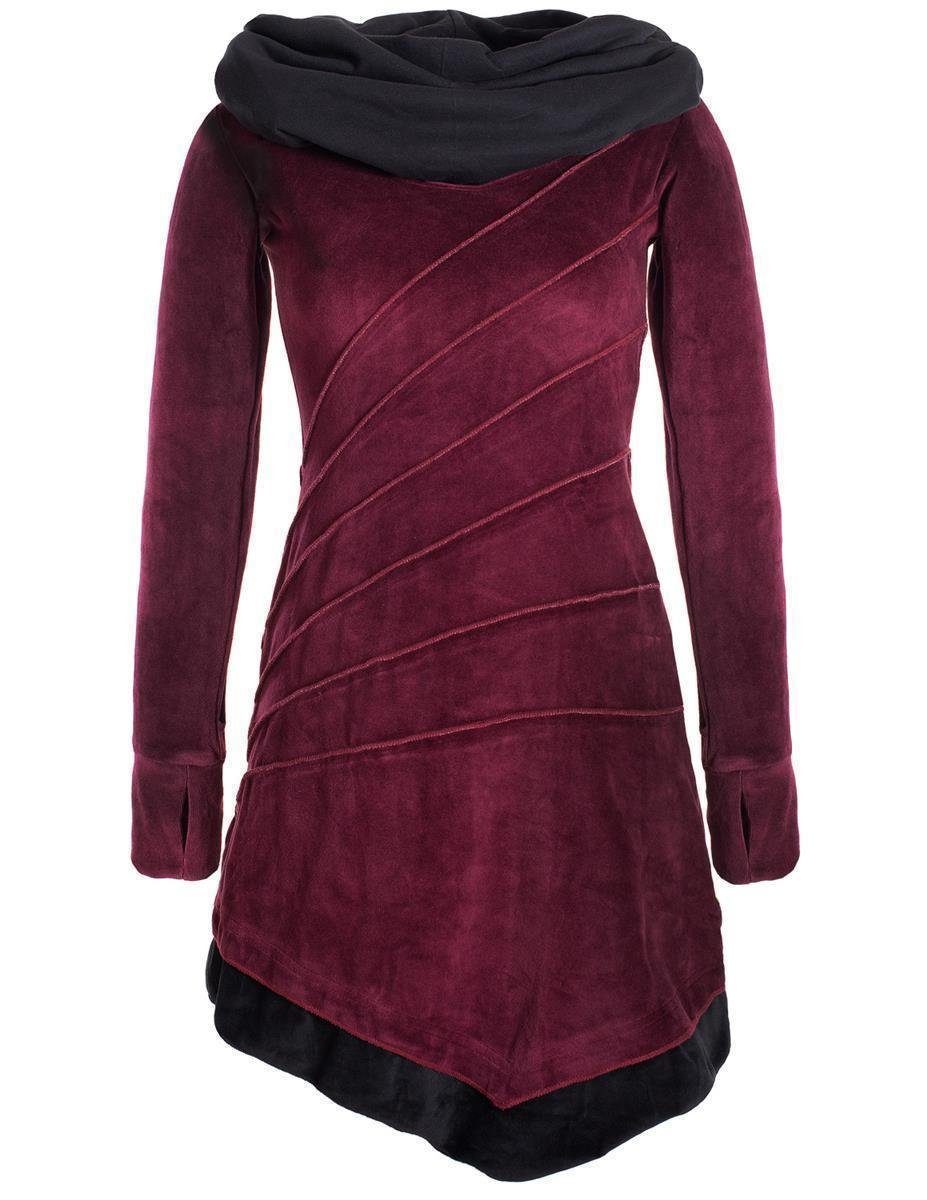 Zipfelkleid Asymmetrisches Patchwork Samtkleid Schalkragen