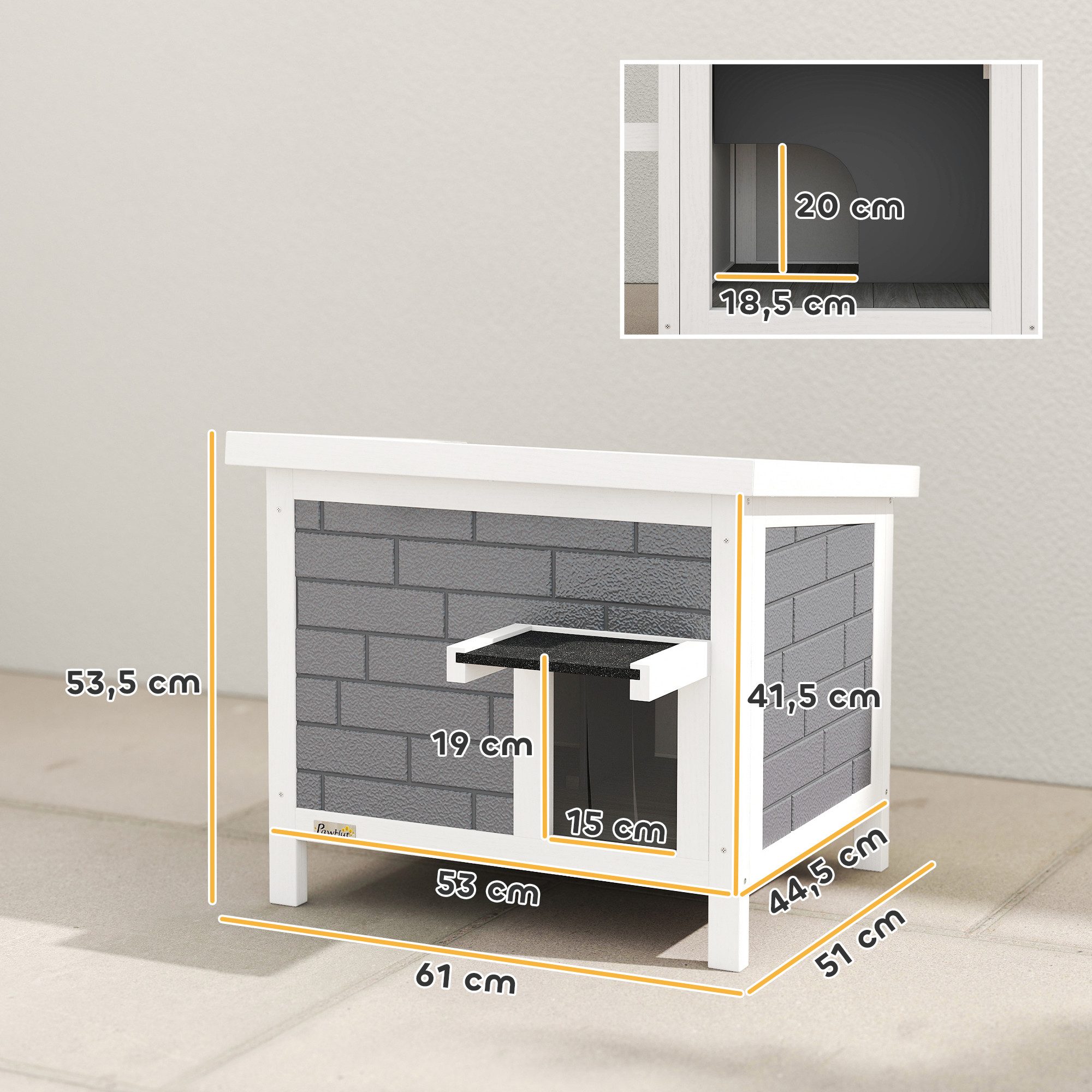 PawHut Tierhöhle Wetterfeste Katzenhütte aus Holz, 14 mm Isolierung, aufklappbares Dach