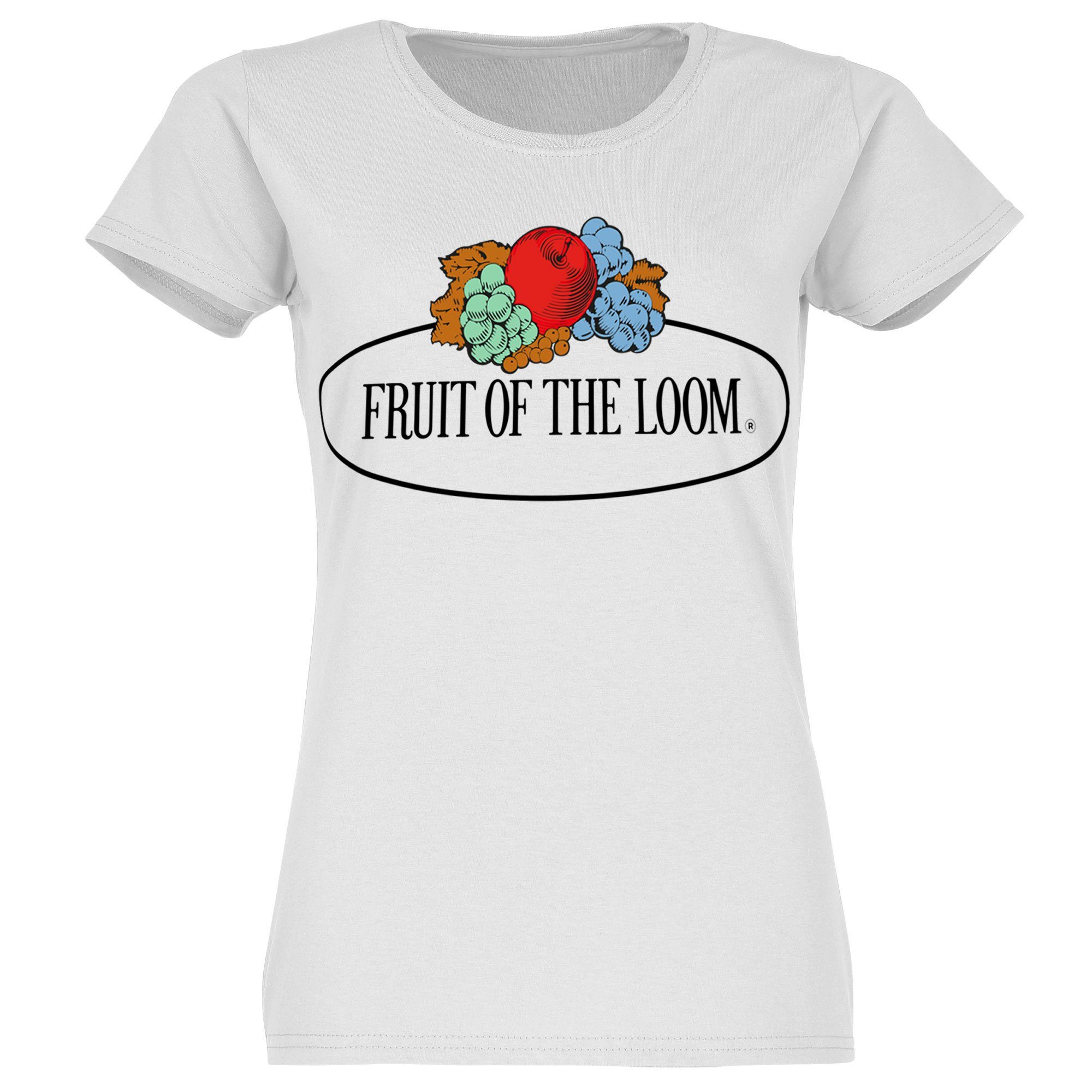 Fruit of Logo T-Shirt Fruit the Rundhalsshirt the Loom Loom of of mit weiß Damen the Fruit Loom
