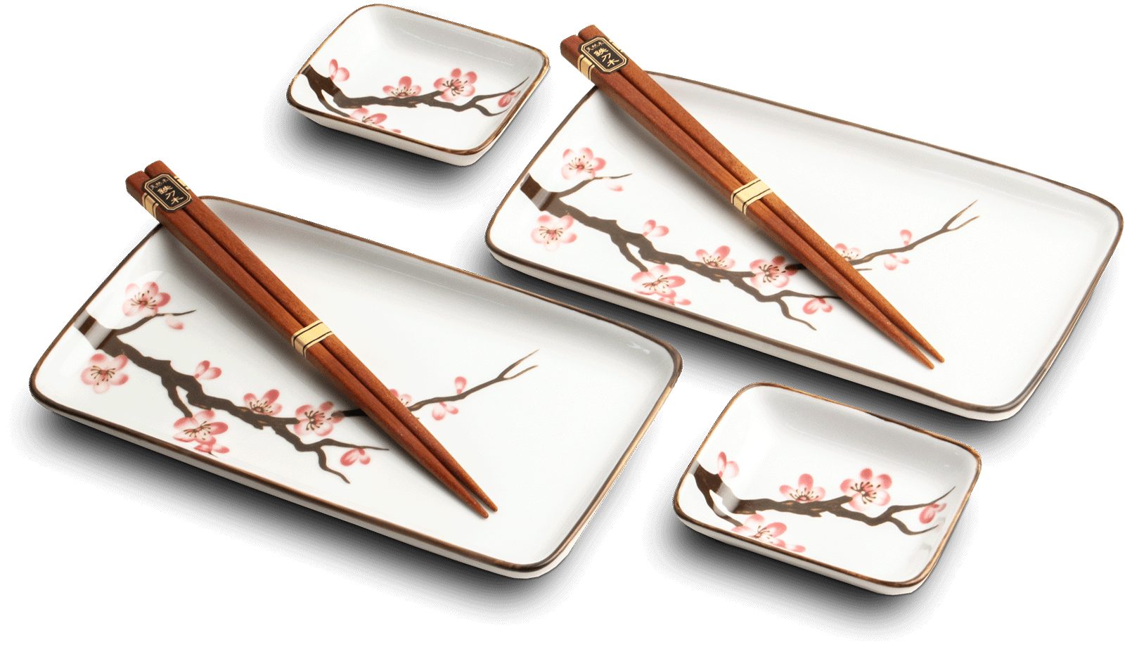 WestCraft Sushiteller SUSHI TELLER SET, Sushi Geschirr Set, Mehrteiliges Sushi-Set Sakura, (6 St), 2 Personen Sushi-Teller, Schalen und Essstäbchen in versch. Farben
