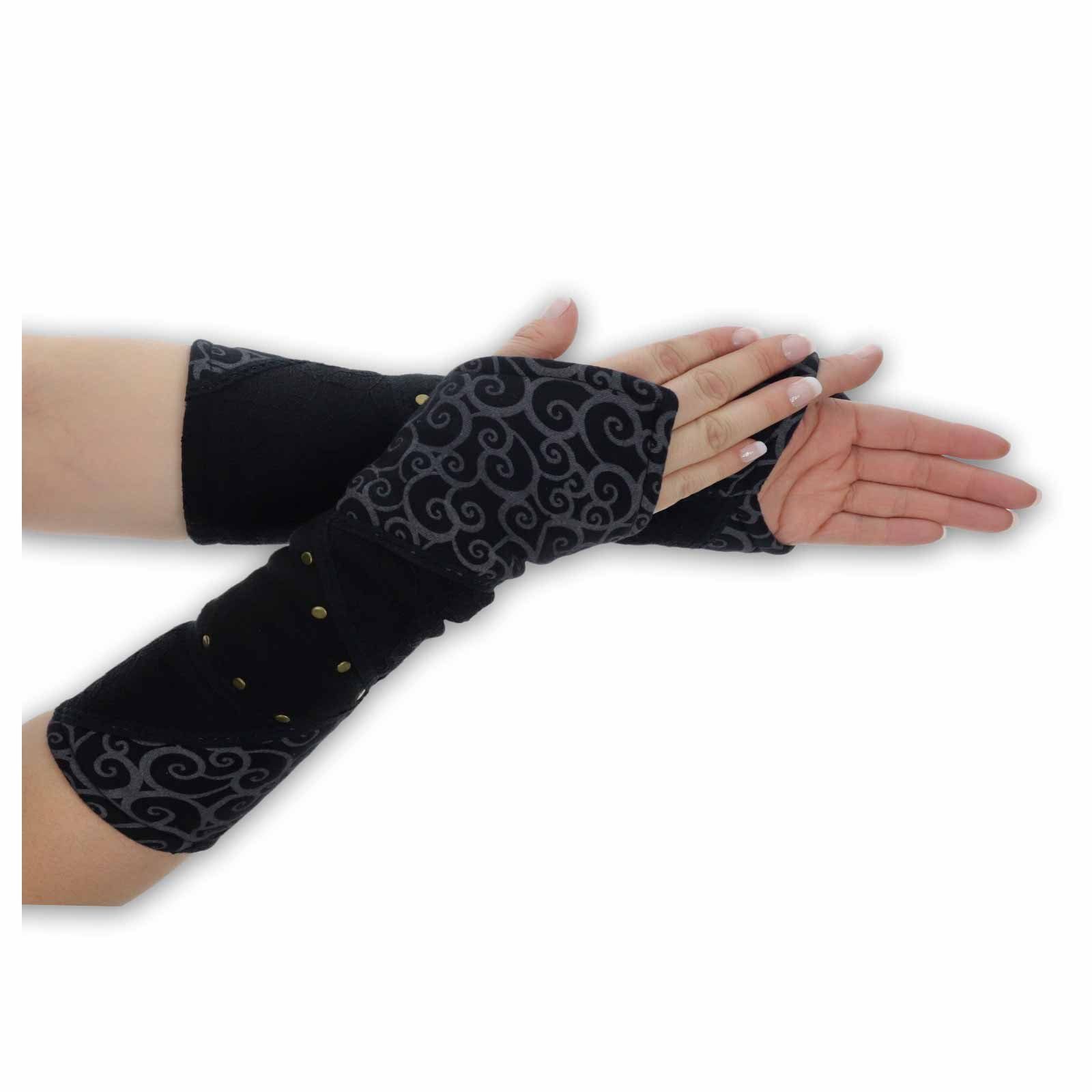 KUNST UND MAGIE Armstulpen Kunst&Magie Handwärmer Fleece Handschuhe Schwarz Damen Boho Armstulpen Stulpen / Black