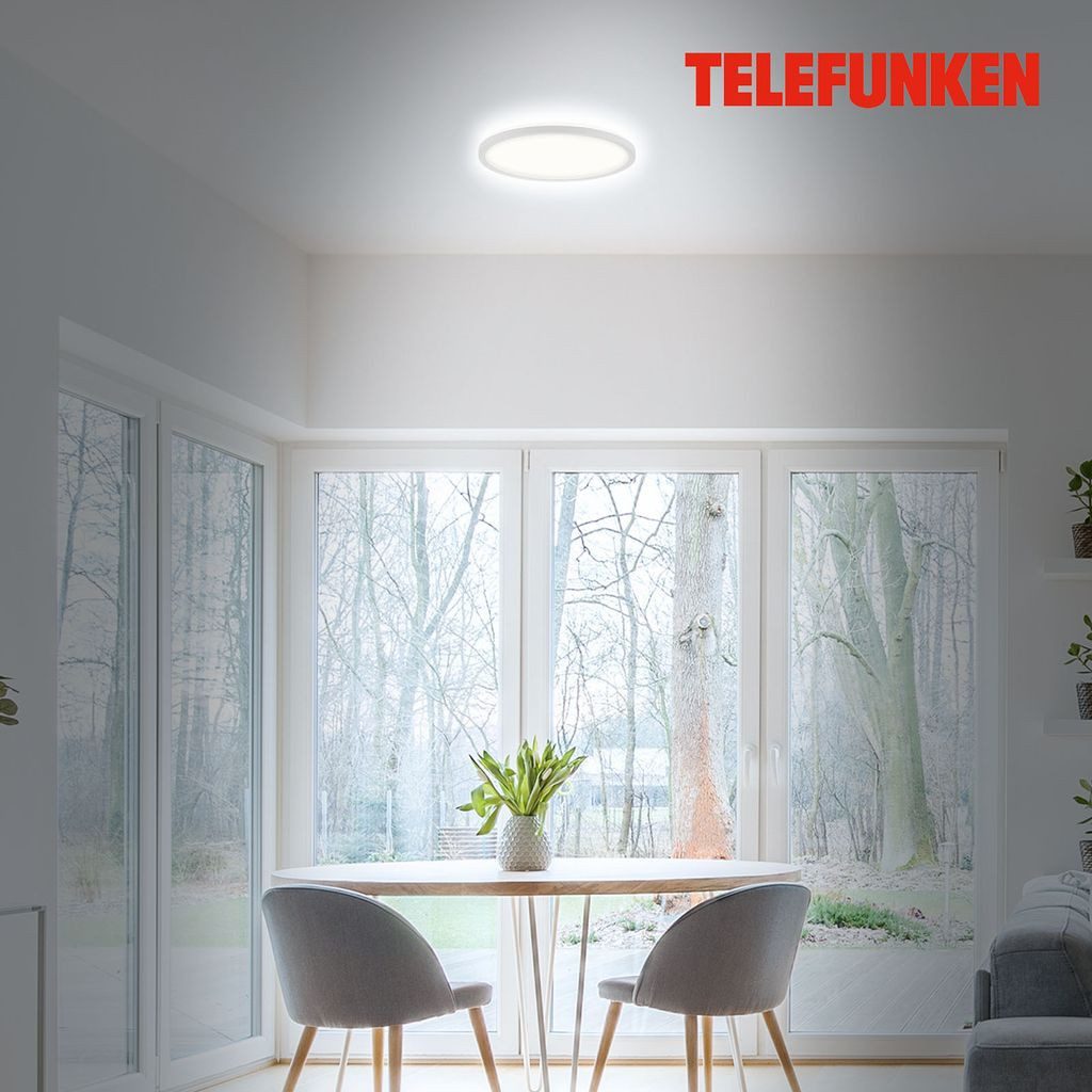 Telefunken LED Deckenleuchte 321606TF, LED fest integriert, 2700K - Extra-Warmweiß, Backlighteffekt, IP44, ultraflach, weiß, Neutralweiß 4000K