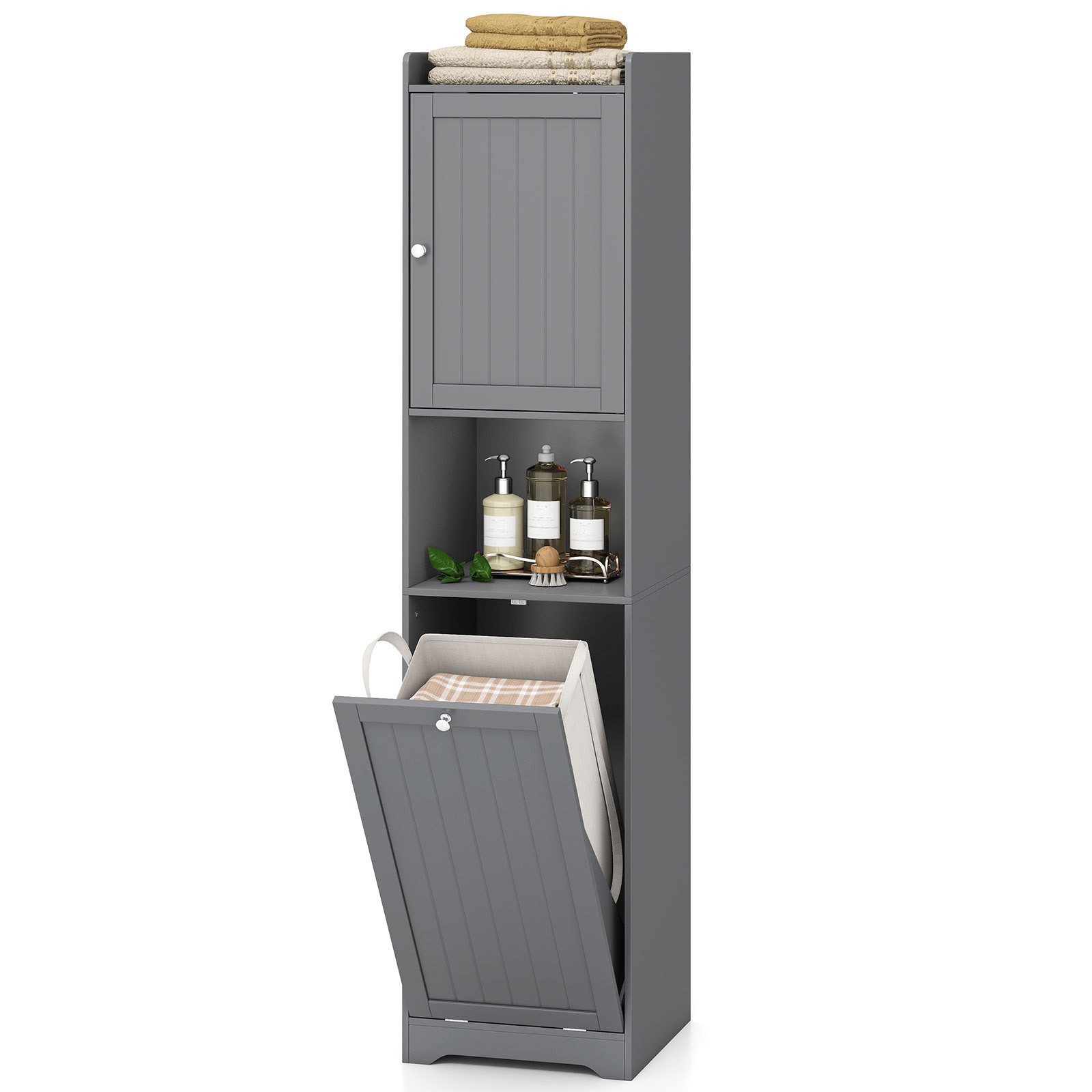 KOMFOTTEU Hochschrank Badezimmerschrank mit Wäschekorb & günstig online kaufen