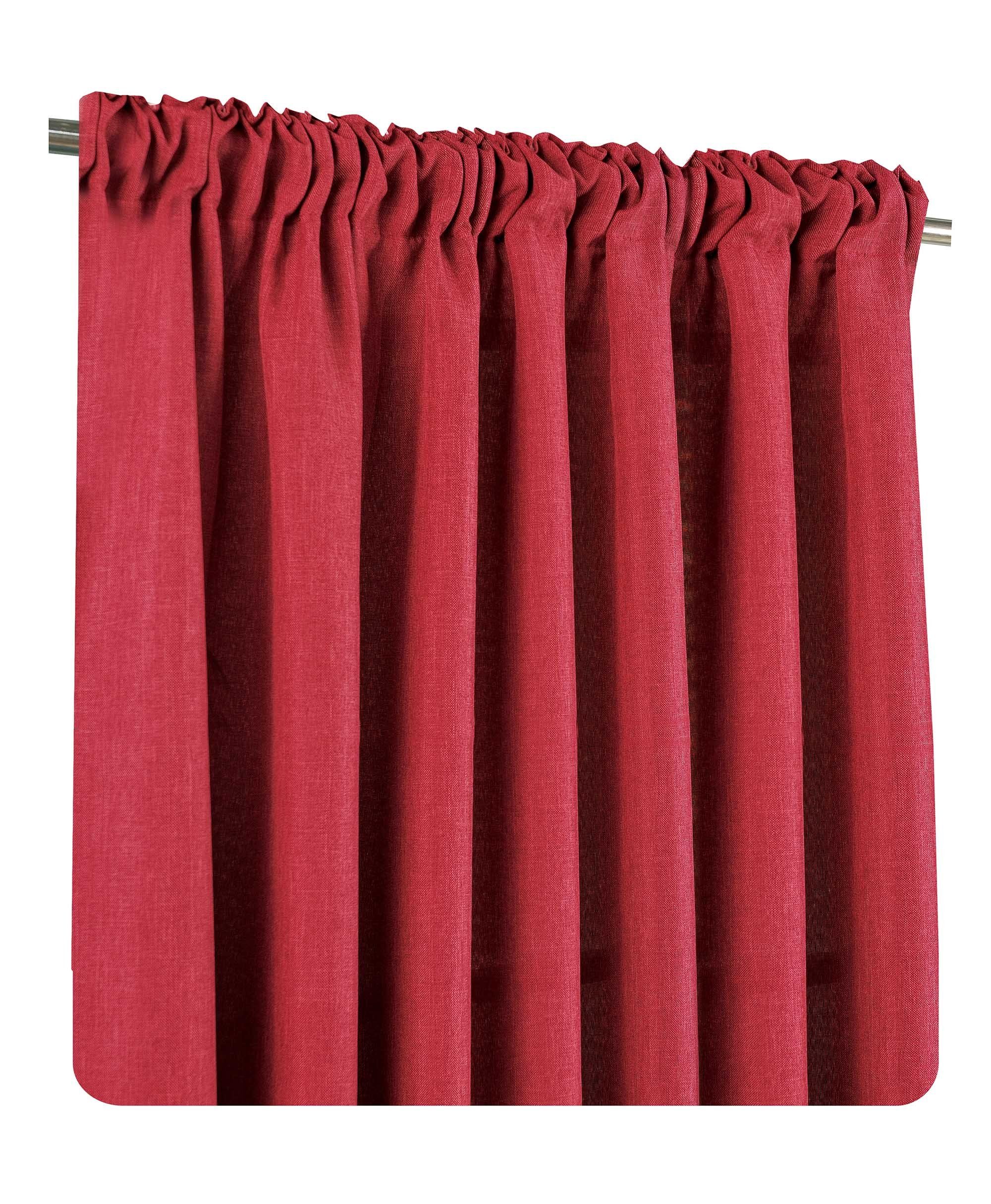 Gardine Vorhang Kräuselband Deko, Polyester Struktur St), Haus Set Bordeaux und blickdicht Kräuselband blickdicht, Rot Leinenoptik, 2er 140x245 (2 cm