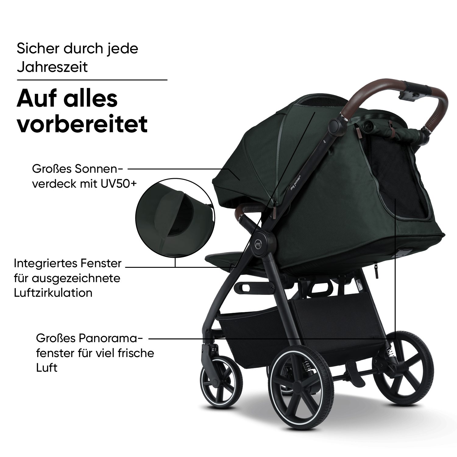 my junior Kinder-Buggy my junior® PLIA² Pine Forest, (3-tlg), großer Komfortbuggy mit Luftkammerreifen