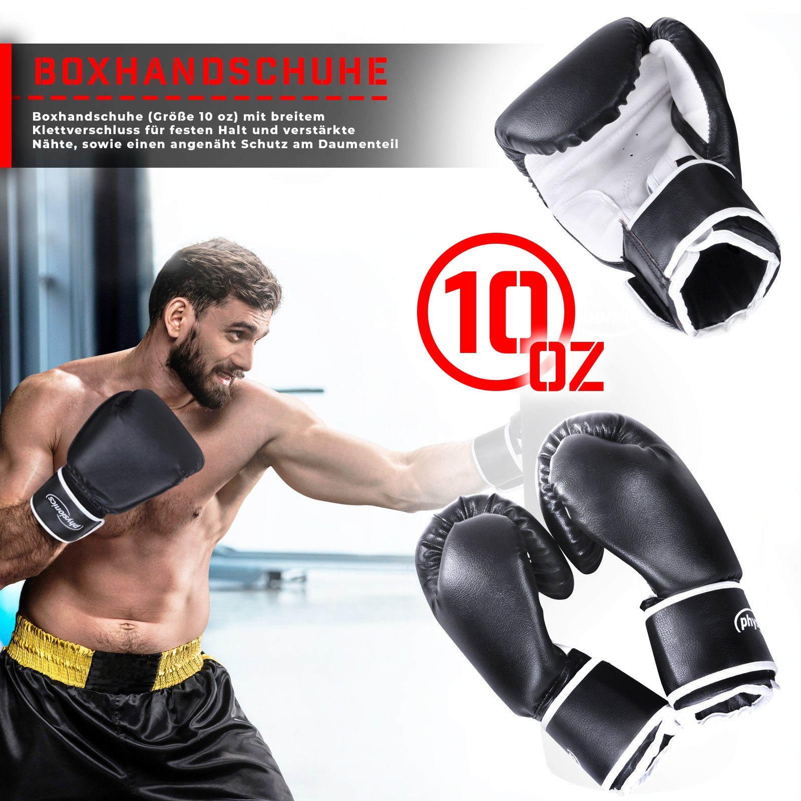 Boxhandschuhen, Boxsack - Set 25kg, Boxsack mit Physionics Gefüllt, Vierpunkt-Stahlkette