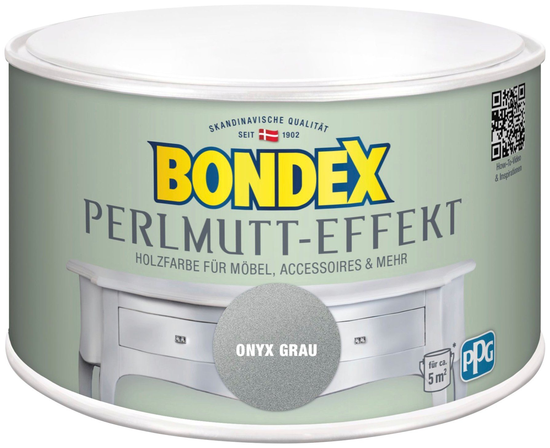 Bondex Bastelfarbe PERLMUTT-EFFEKT, Holzfarbe für Möbel & Accessoires, 0,5 l Onyx Grau | Holzlasuren