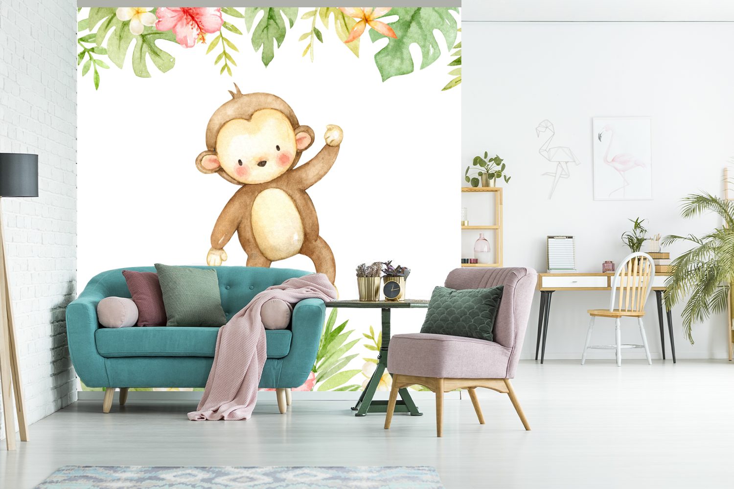 Affe Wohnzimmer für Schlafzimmer, Aquarell Fototapete oder bedruckt, Matt, Wandtapete St), - MuchoWow - (5 Tapete Vinyl Dschungel,