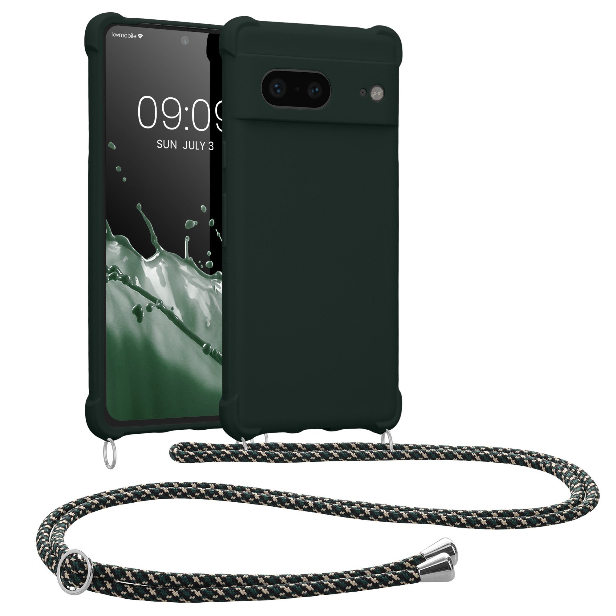 kwmobile Handyhülle Hülle für Google Pixel 7, mit Metall Kette zum Umhängen - Silikon Handy Cover Case Schutzhülle