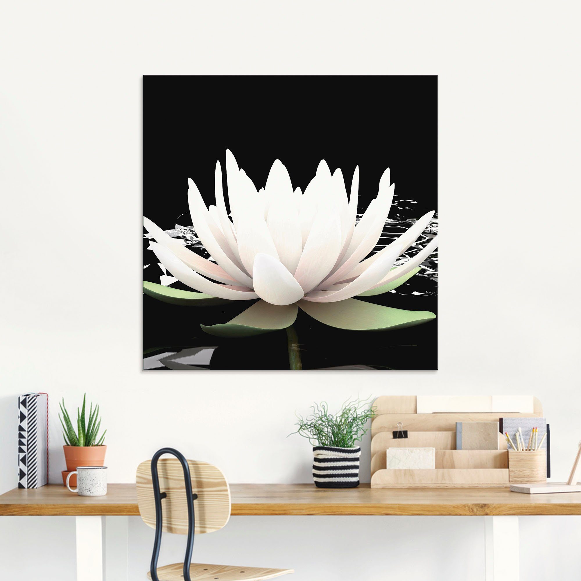 Artland Glasbild Zwei Lotusblumen auf dem Wasser, Blumen (1 St), in verschiedenen Größen