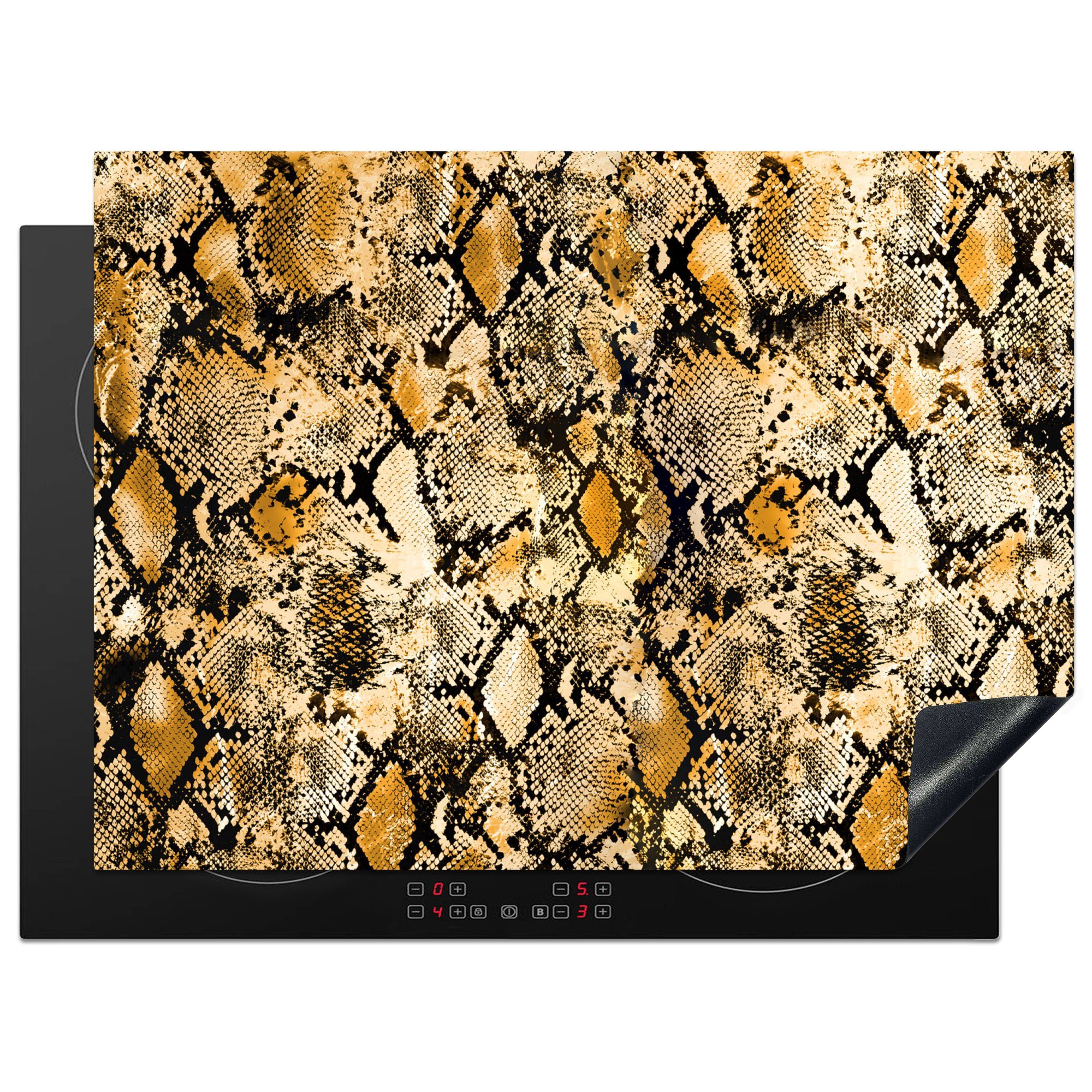(1 71x52 küche, die cm, tlg), Herdblende-/Abdeckplatte Induktionskochfeld Schutz für Gold, Vinyl, Schlange MuchoWow - Ceranfeldabdeckung Tiermuster -