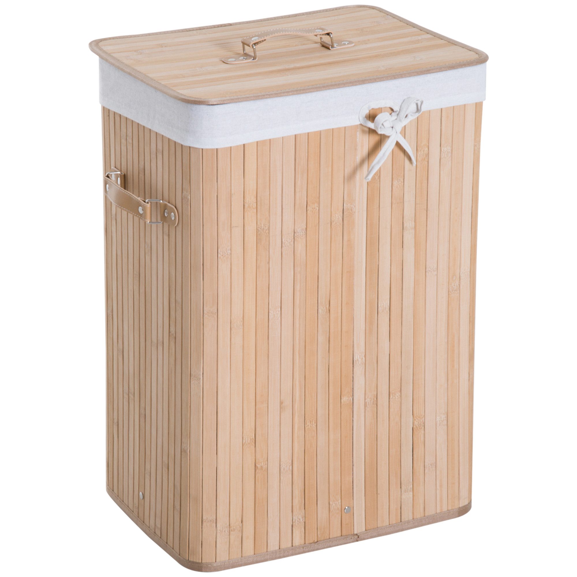 HOMCOM Wäschekorb schmal Wäschesammler mit Griff, für Schlafzimmer & Bad, natur (Wäschekorb, 1 St., Wäschebox), Bambus, faltbar, 72L, Natur, 40 x 30 x 60 cm – Bild 2 von 5