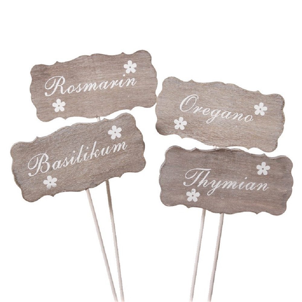 Dragimex Gartenstecker Kräuterstecker aus Holz. 4 x Stecker Pflanzenschild Kräuterschild 28cm