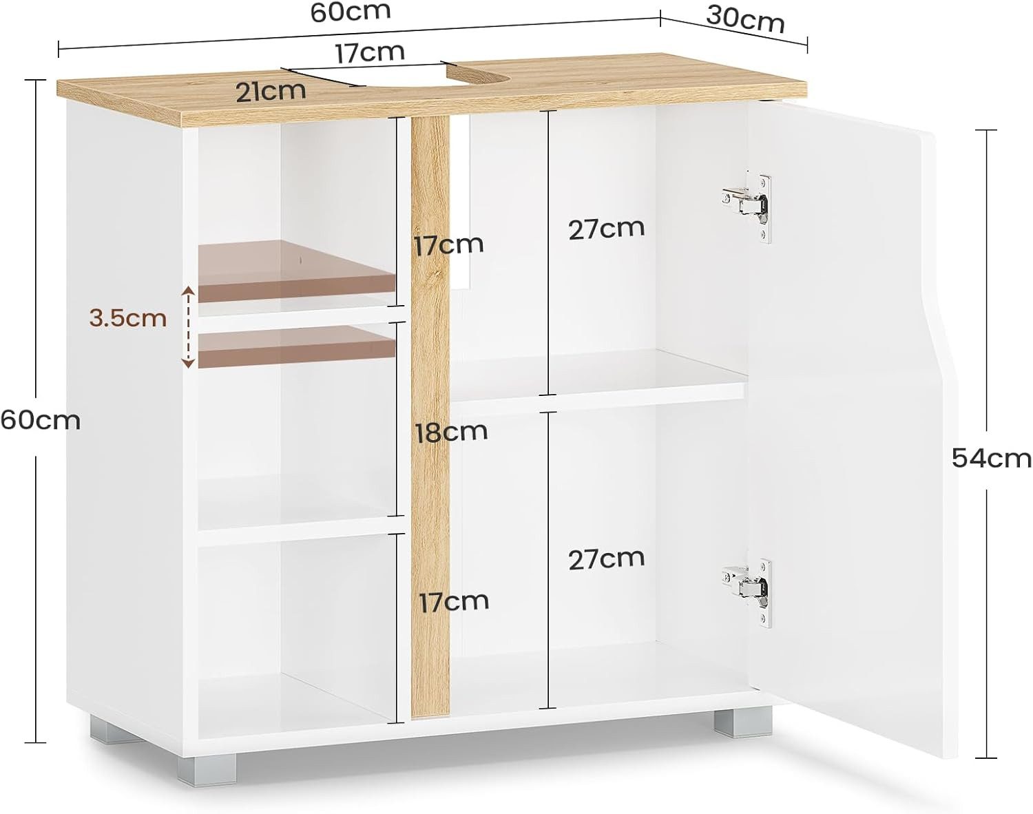 MSMASK Waschbeckenunterschrank Badezimmerschrank mit 3 offene Fächer & Höhe günstig online kaufen
