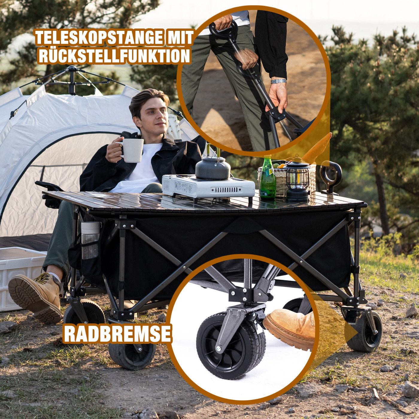 CITYSPORTS Bollerwagen Klappbarer All Terrain 100/150kg faltbar Handwagen für Camping, Strandkarren mit großer Kapazität, für Sport, Einkauf, Camping
