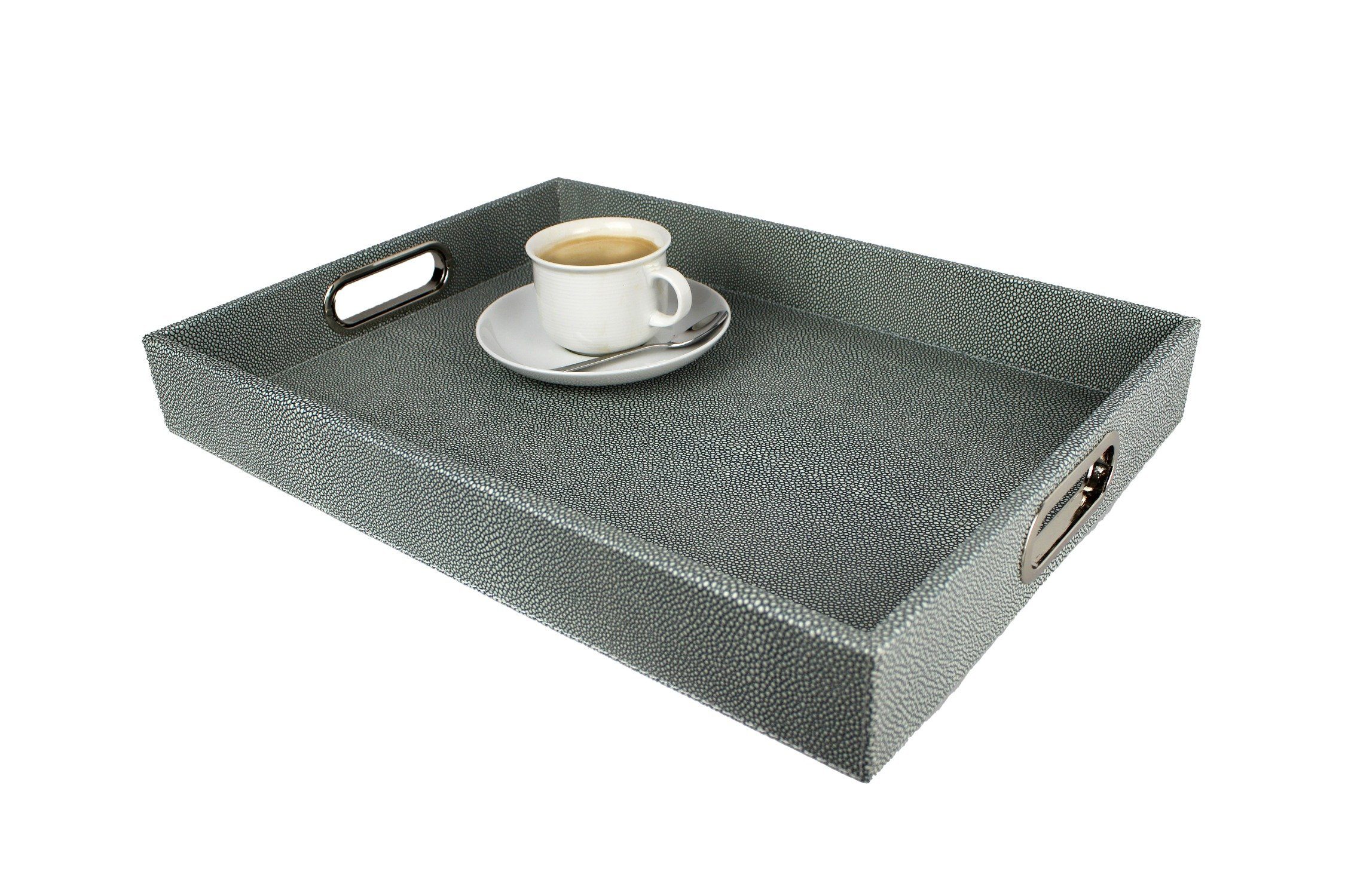 Signature Home Collection Tablett Tablett rechteckig Kunstleder Rochenhaut grau mit Griffen, Kunstleder, (1 Stück, 1-tlg., 1x Tablett rechteckig Kunstleder), Tablett in Kunstleder: pflegeleicht & abwischbar
