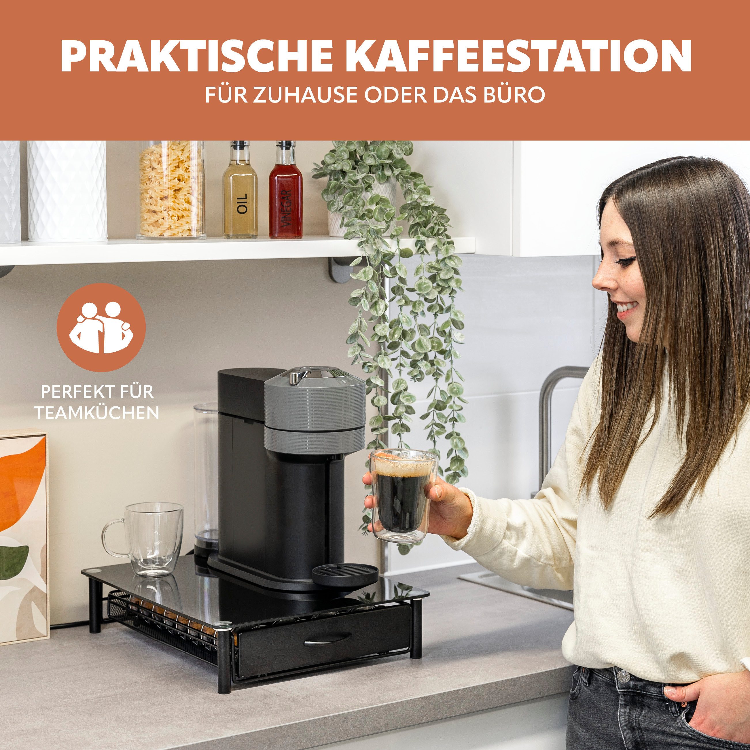 eluno Kapselhalter für 40x Nespresso Vertuo, Kaffeekapsel-Box, Glas