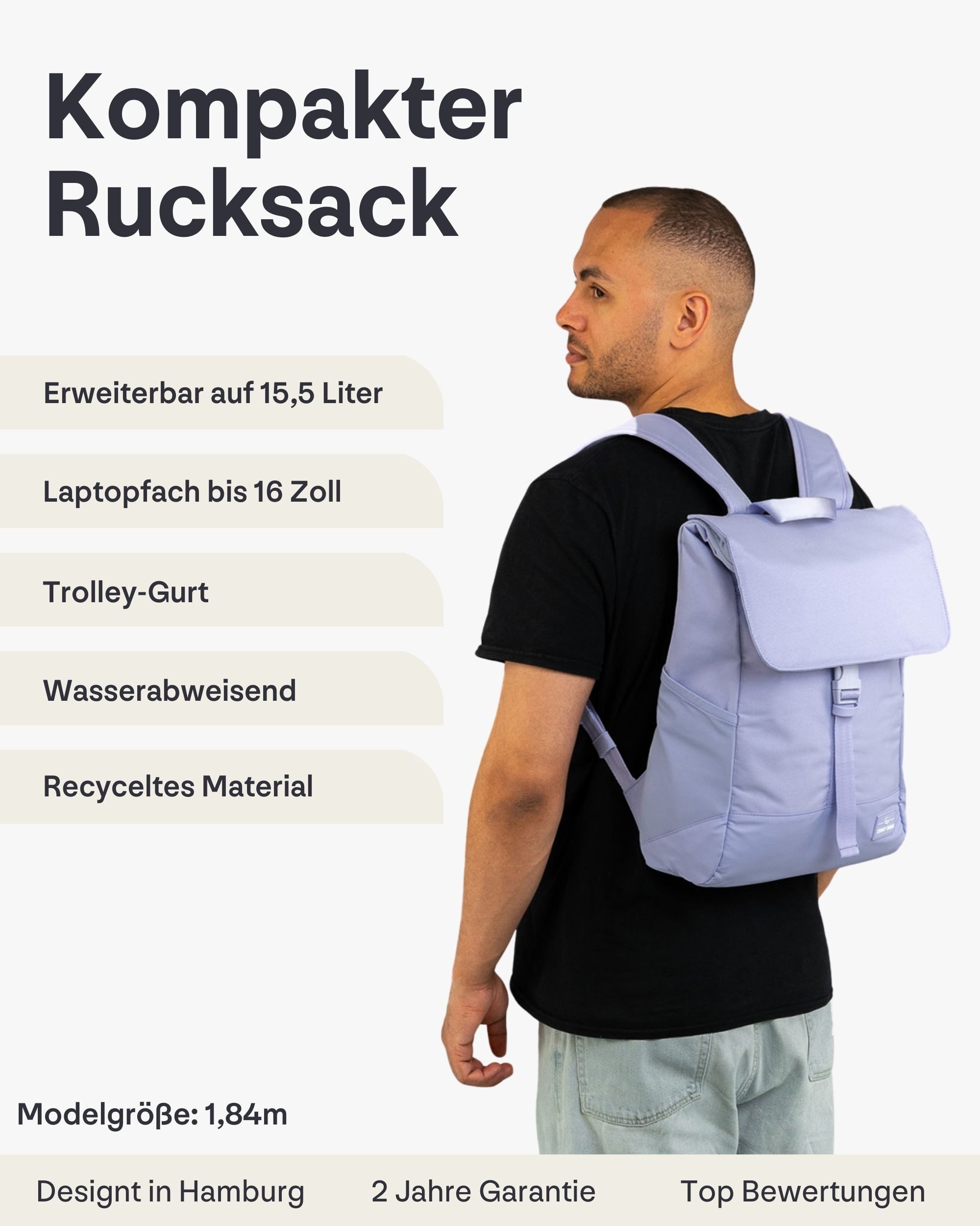 Johnny Urban Cityrucksack MIKA, Rolltop Damen Herren, Laptop Fach (1-tlg), Flexible Größe, Gepolstertes Laptopfach, Wasserabweisend