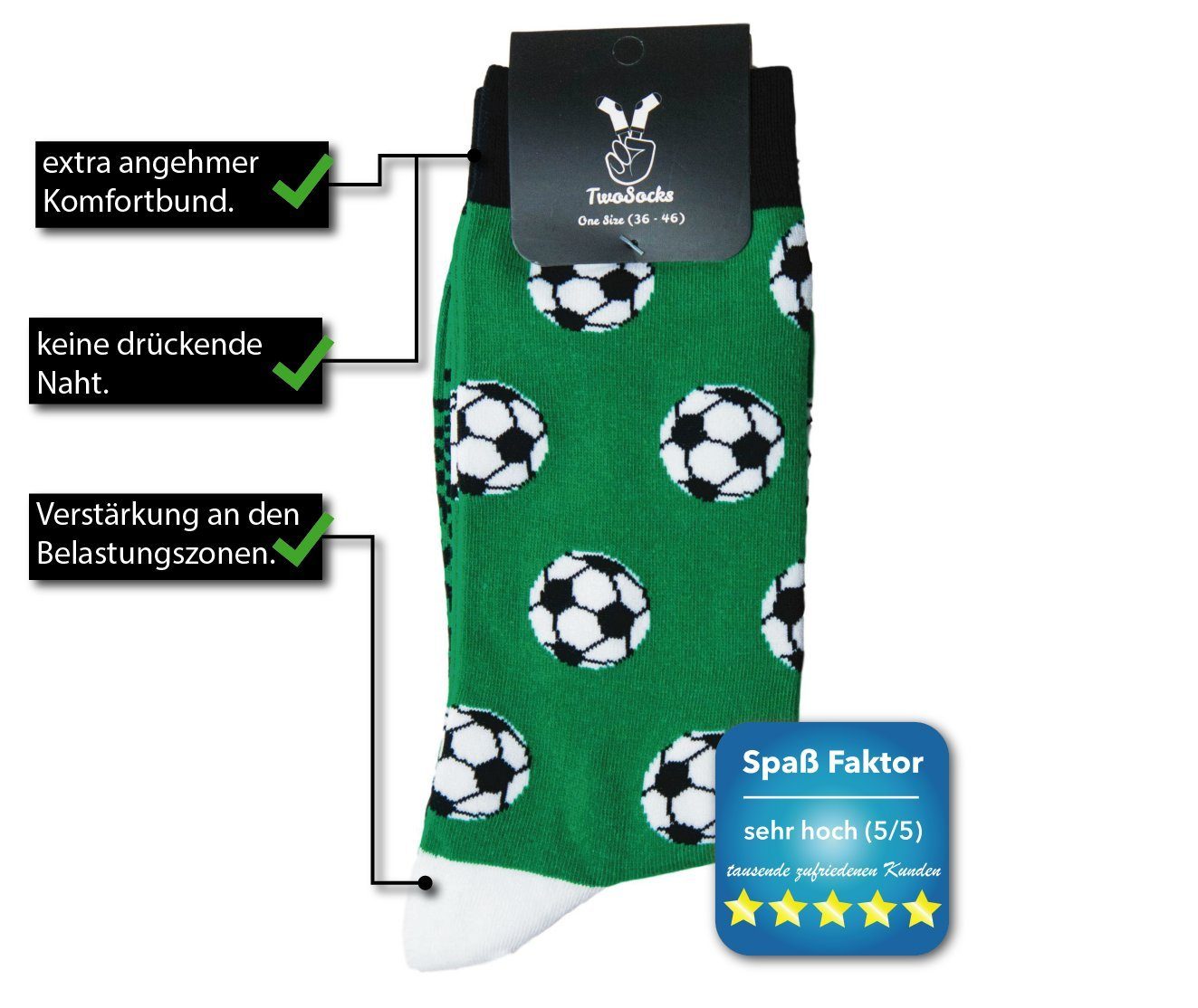 Freizeitsocken Socken Einheitsgröße & lustige Damen, Fussball Socken TwoSocks Herren