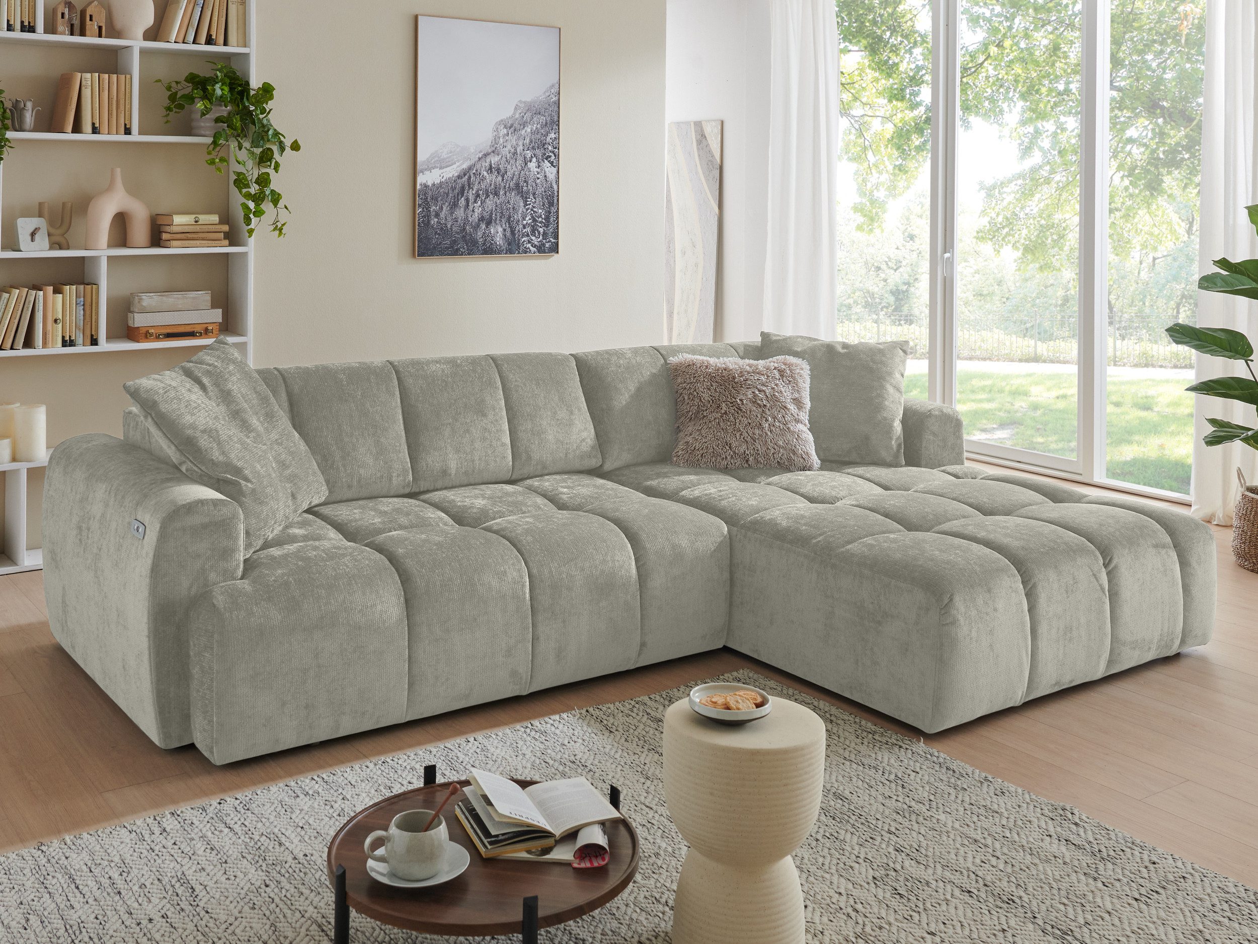 Ecksofa silbergrau 288 cm / elektr. XXL-Sitztiefenverstellung »BINGO«