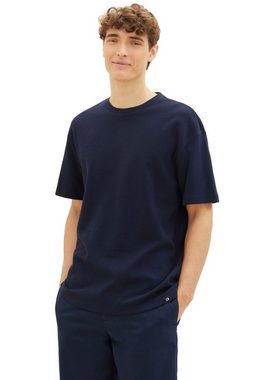 TOM TAILOR Denim T-Shirt mit Waffel-Strutkur und Rundhalsausschnitt