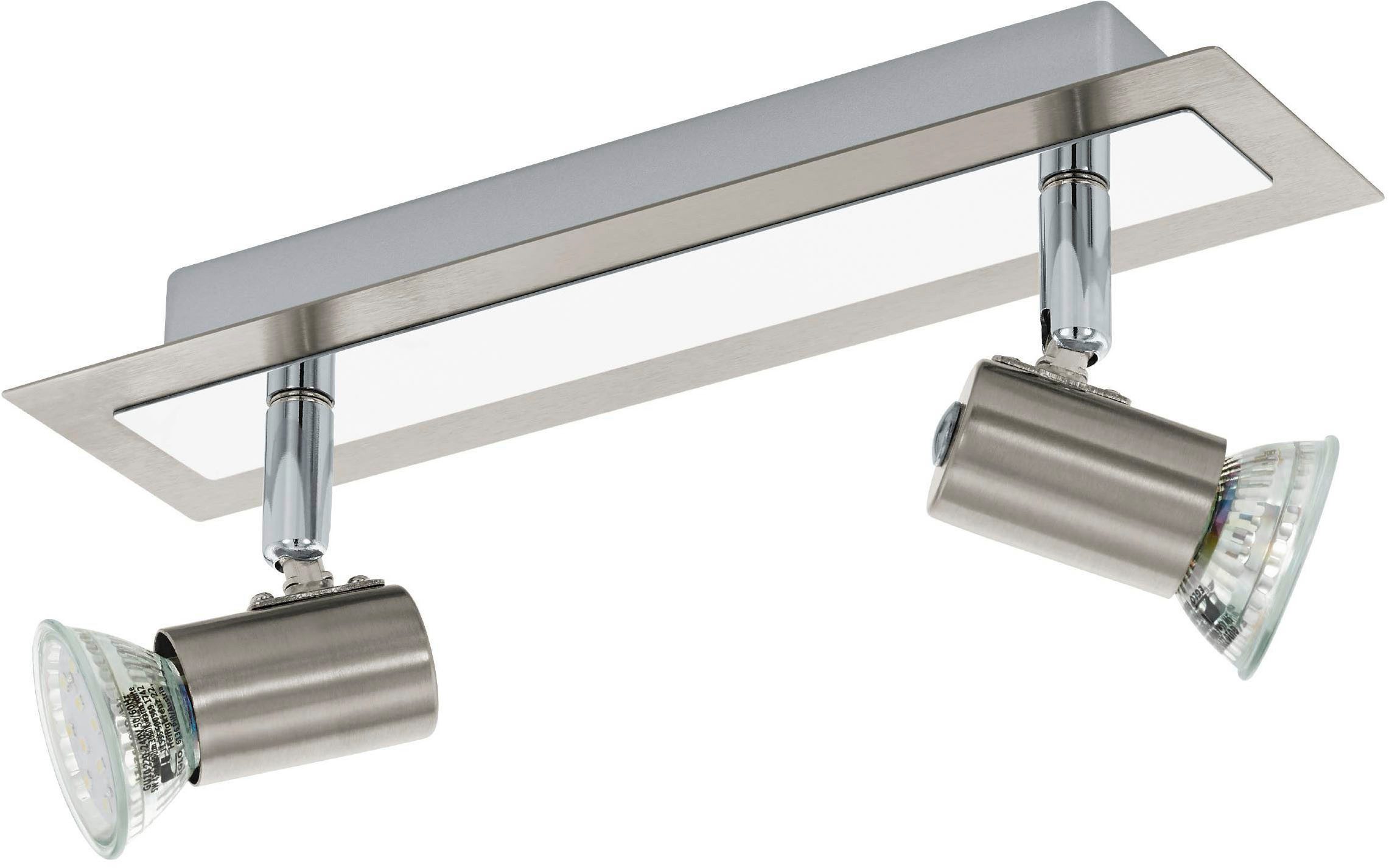 EGLO Deckenleuchte Rottelo Deckenlampe, Metall, GU10, Deckenstrahler, Furlampe, Lampe, LED fest integriert, Spot - L28 x B7 cm - nickel-matt, chrom - 2X4,6W inkl.