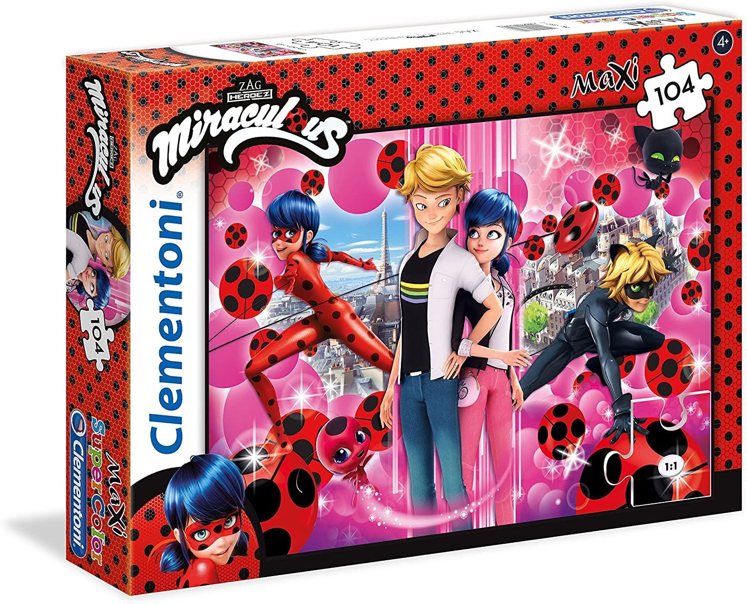 Clementoni® Puzzle Miraculous - Ladybug - Puzzle, Supercolor, Maxi, 104 Teile, 104 Puzzleteile