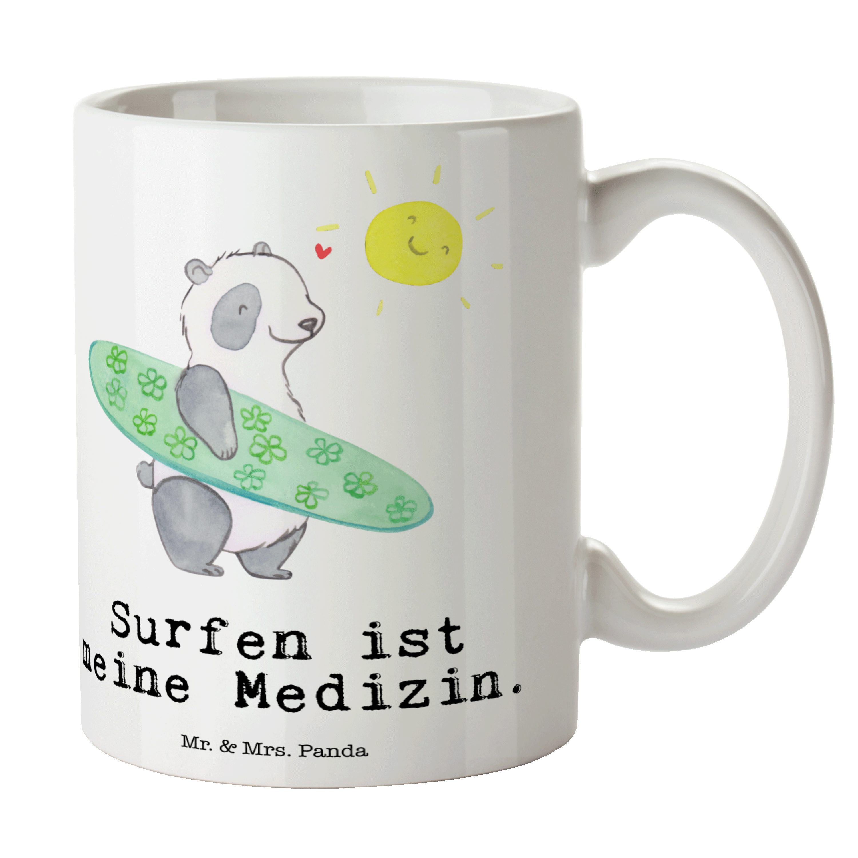 Mr. & Mrs. Panda Tasse Panda Surfen Medizin - Weiß - Geschenk, Geschenk Tasse, Tasse Motive, Keramik