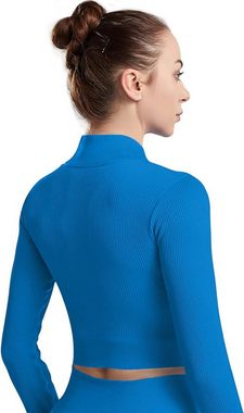 ZWY 2-in-1-Langarmshirt Langarm-Sweatshirts für Damen, schnell trocknende Trainingskleidung