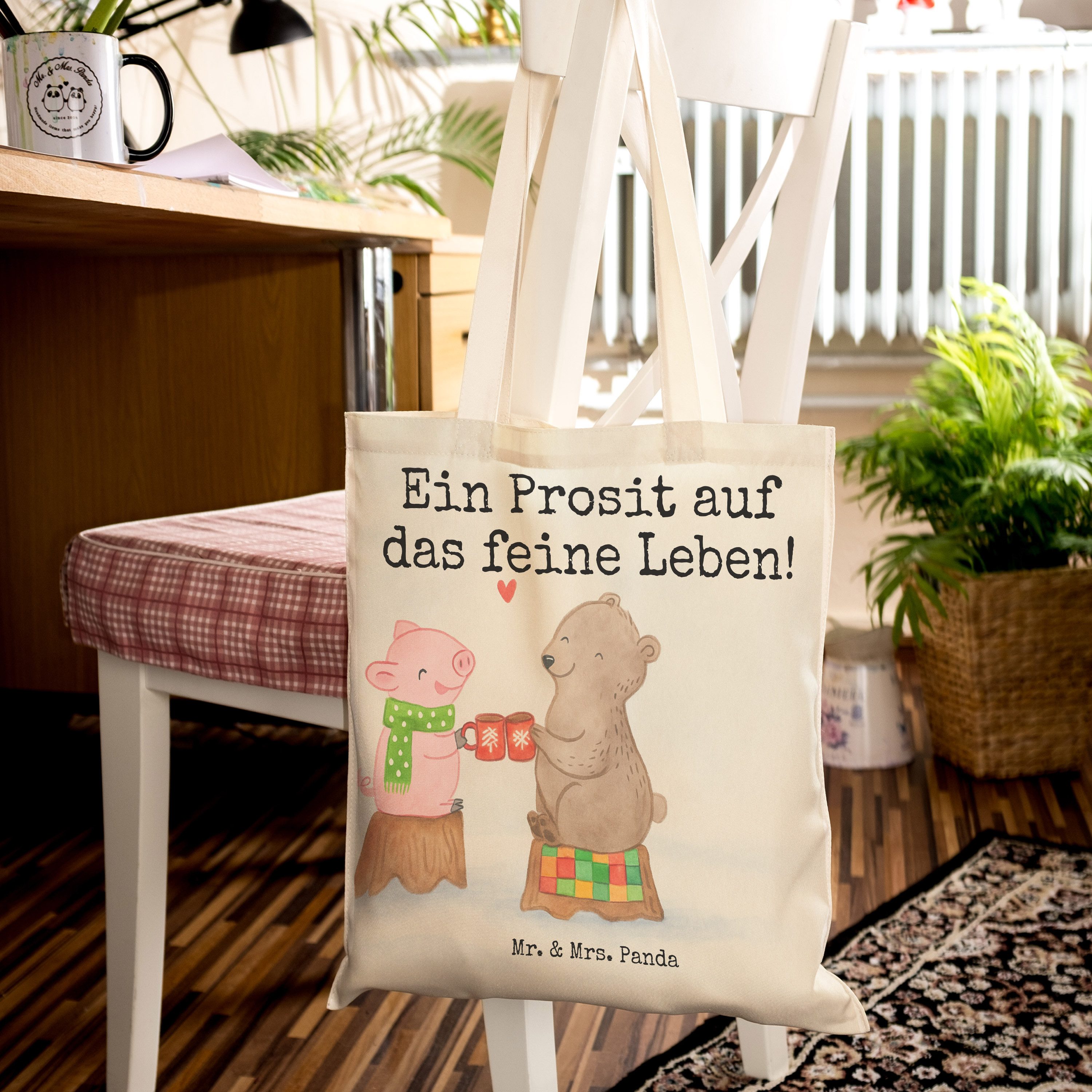 Mr. & Mrs. Panda Tragetasche Glühschwein Sause Design, Stofftragetasche, Weiß, Weihnachten, Prost, (Packung), markttasche Tasche shopping bag