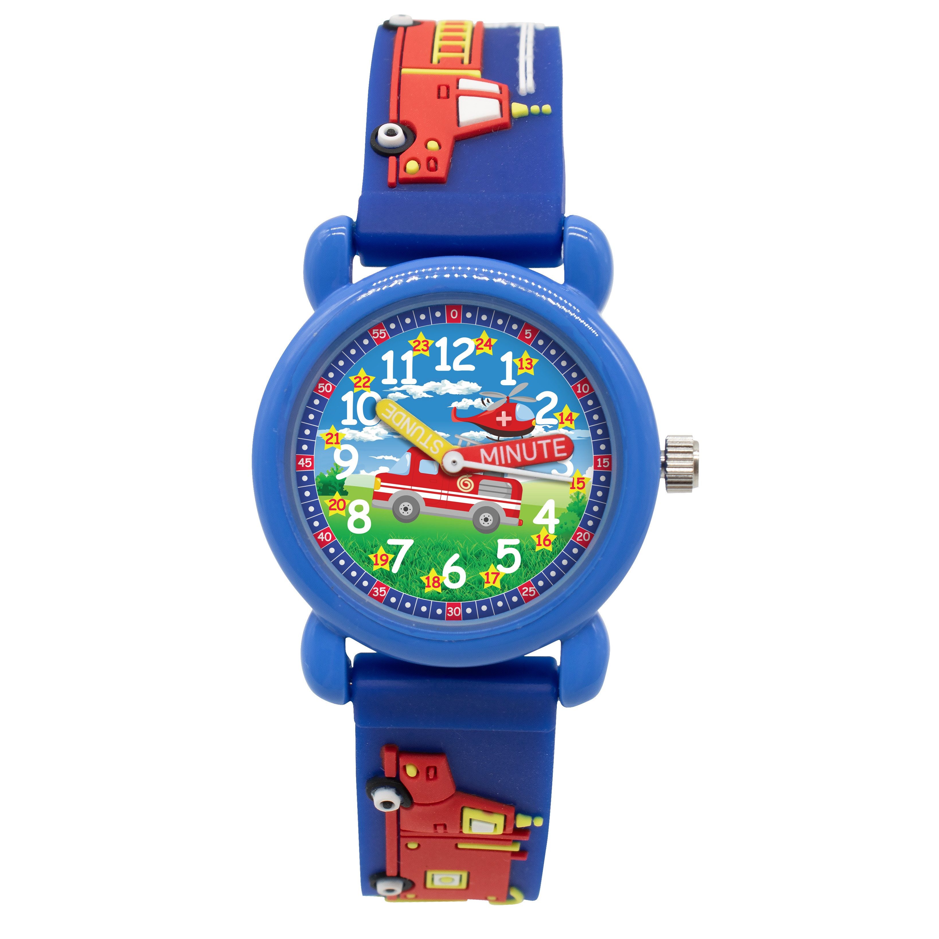 K&L Wall Art Quarzuhr Feuerwehr Kinderuhr Analog Lernuhr Silikon Armbanduhr, Kinderarmbanduhr blaue Jungenuhr