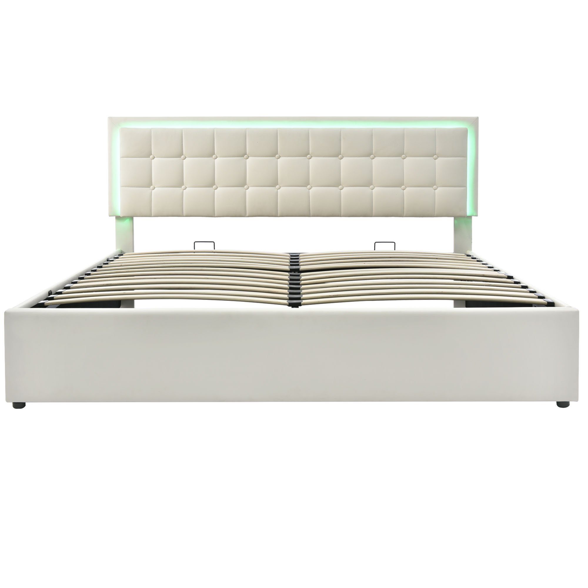 Boxspringbett (Hydraulisches Bett mit Bettkasten), Polsterbett mit LED-Beleuchtung Kunstleder 140x200cm