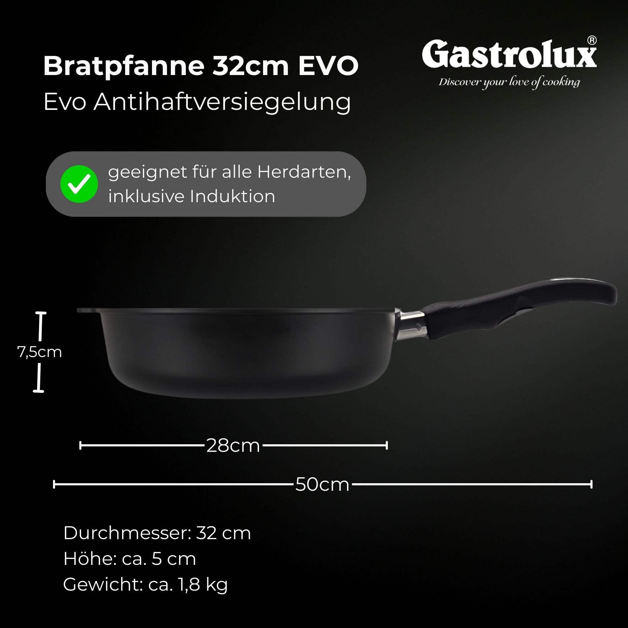 Gastrolux Bratpfanne Gastrolux Evo Pfanne HOCHRAND Guß-Bratpfanne 28 cm 7,5 cm mit