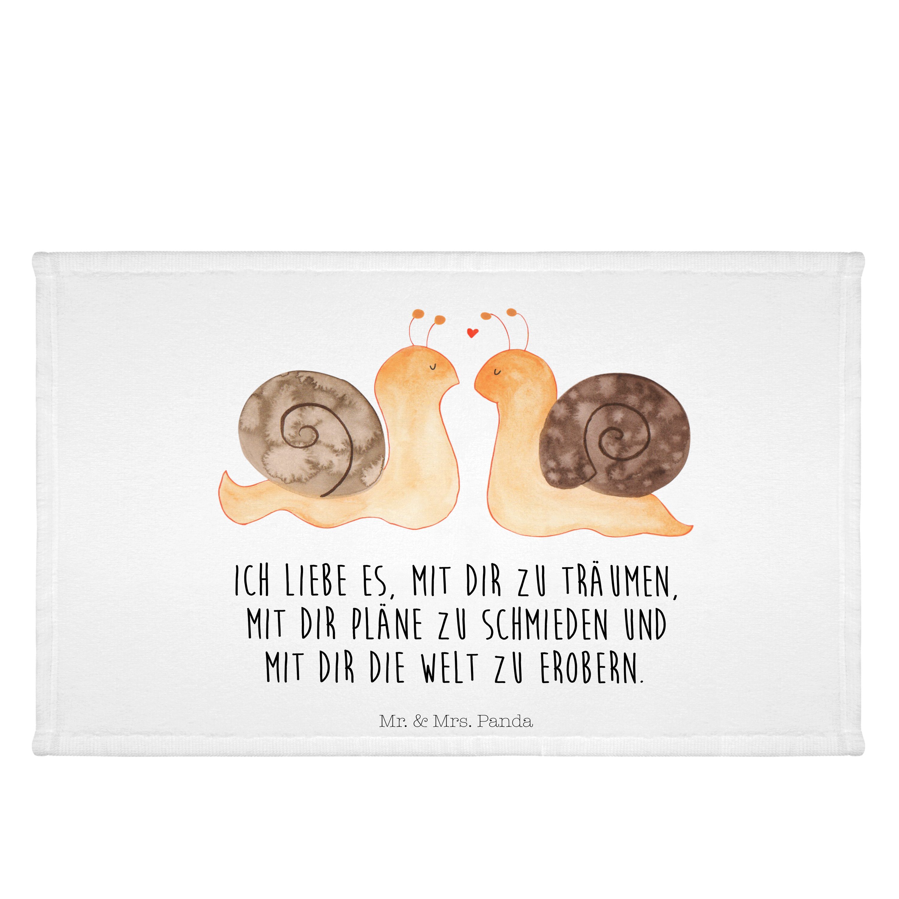 Mr. & Mrs. Panda Handtuch Schnecken Liebe - Weiß - Geschenk, Duschtuch, zufrieden, Ehemann, Handtuch, Partner, Ehefrau, Saunatuch, Badetuch, Strandtuch, Pärchen, Hocheitstag, (1-St)