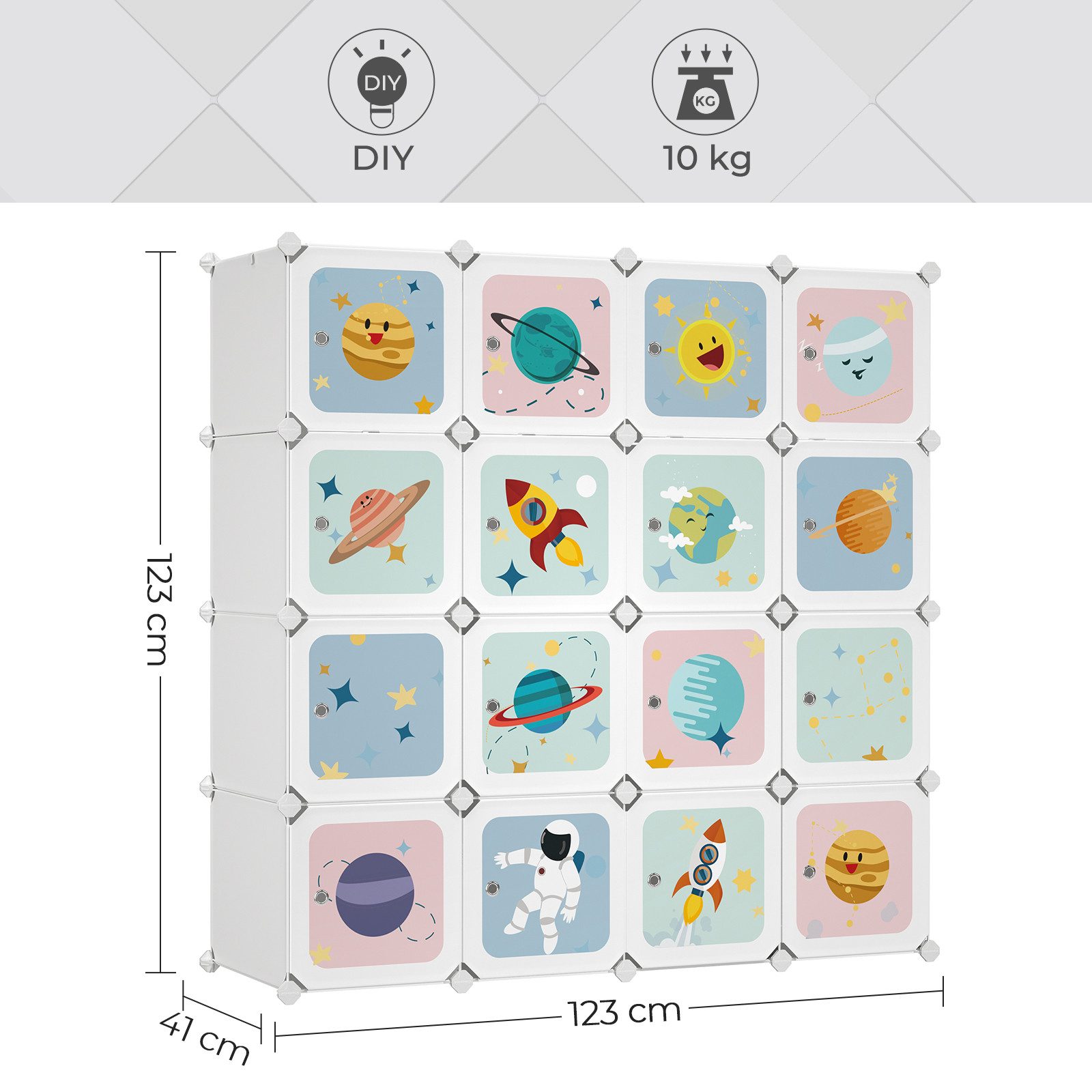 SONGMICS Kinderkleiderschrank Kinderregal mit 4 Kleiderstangen und 16 Würfeln, Schuhregal