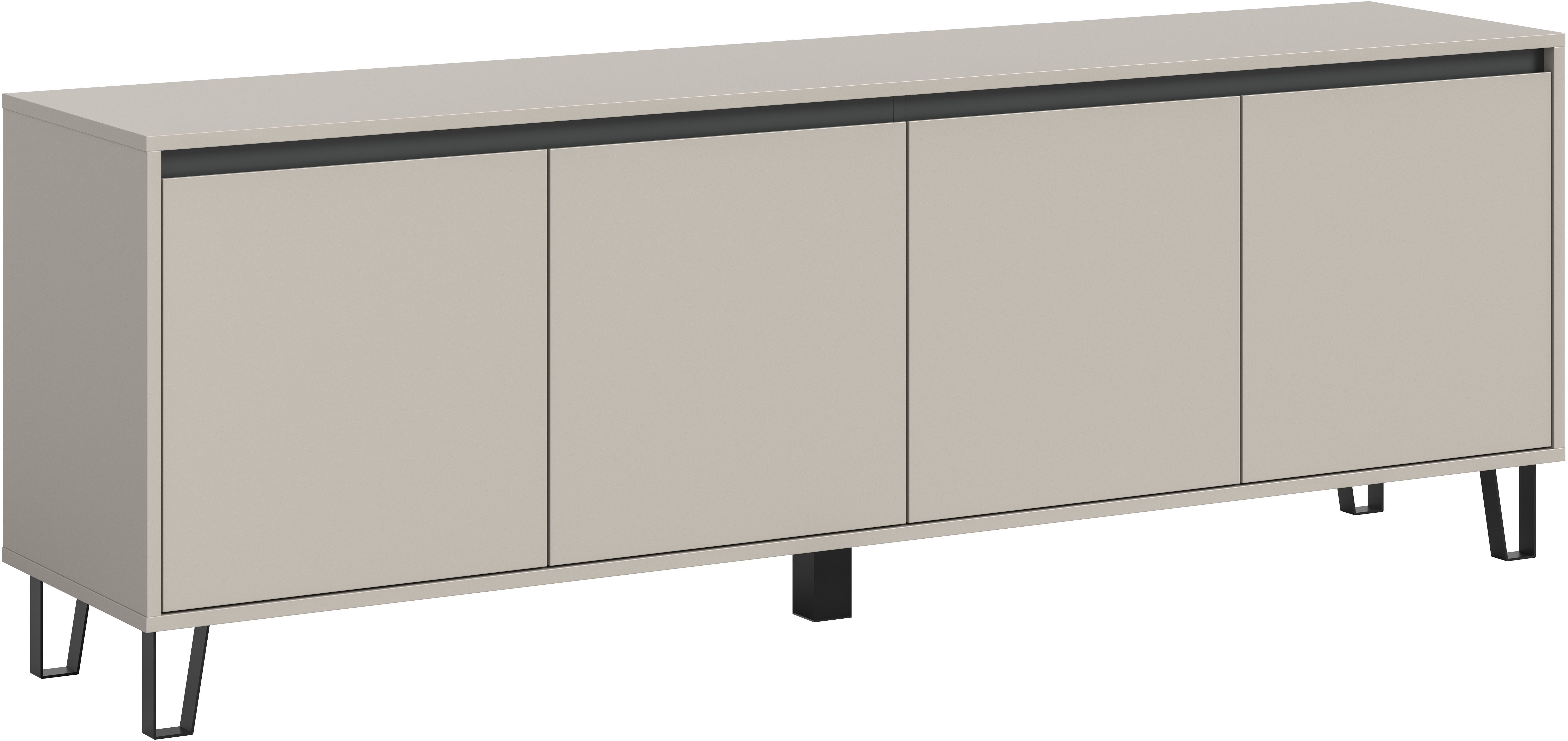 Home affaire Lowboard BALTIC, Breite 184cm, grifflose Fronten, Metall-Füße,4 Türen, 4 Fächer, TV-Möbel, TV-Schrank, TV-Lowboard, Mediaboard