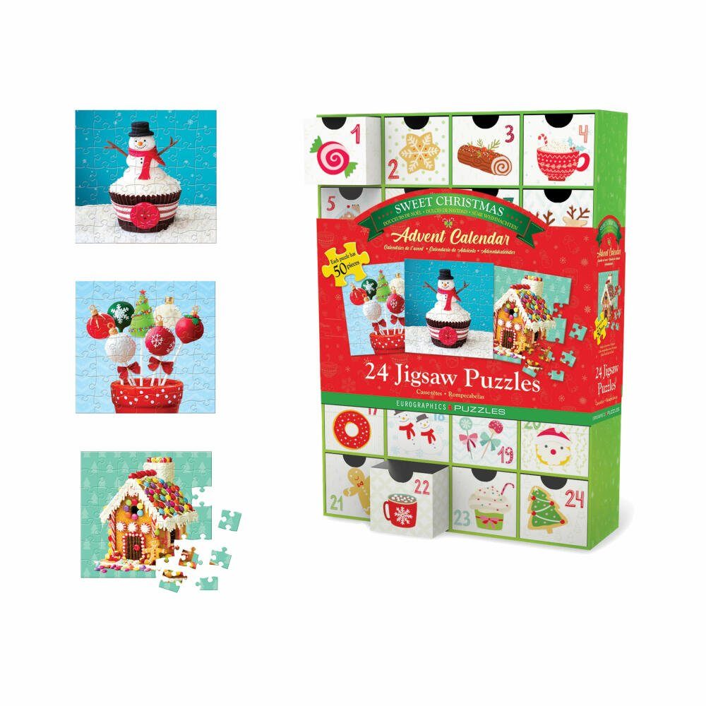 EUROGRAPHICS Puzzle Adventskalender - Christmas Sweets, 24 Puzzleteile