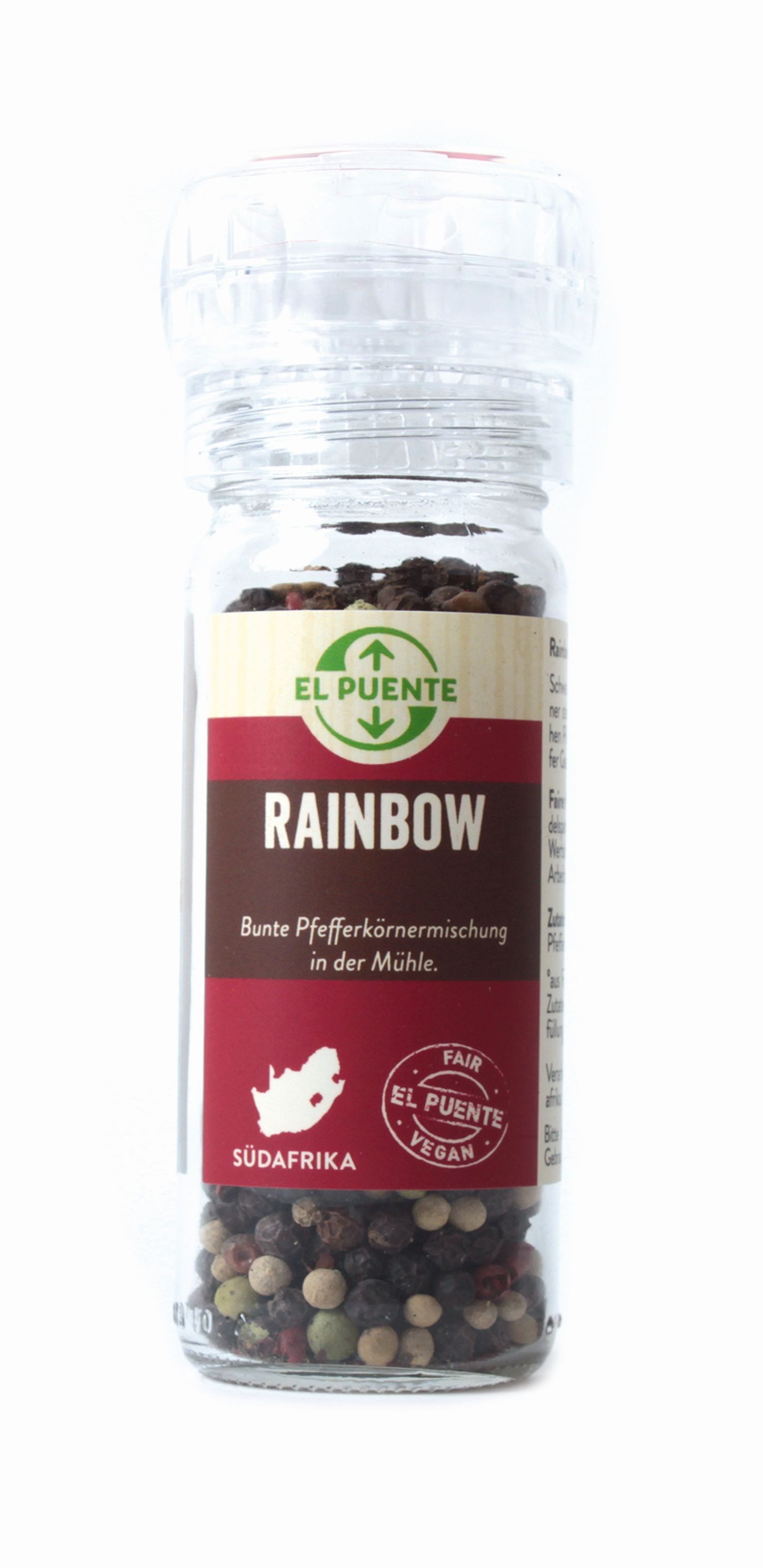 El Puente Gewürz Rainbow Bunte Pfefferkörner in der Mühle, Fair Trade, Vegan, Fair Trade