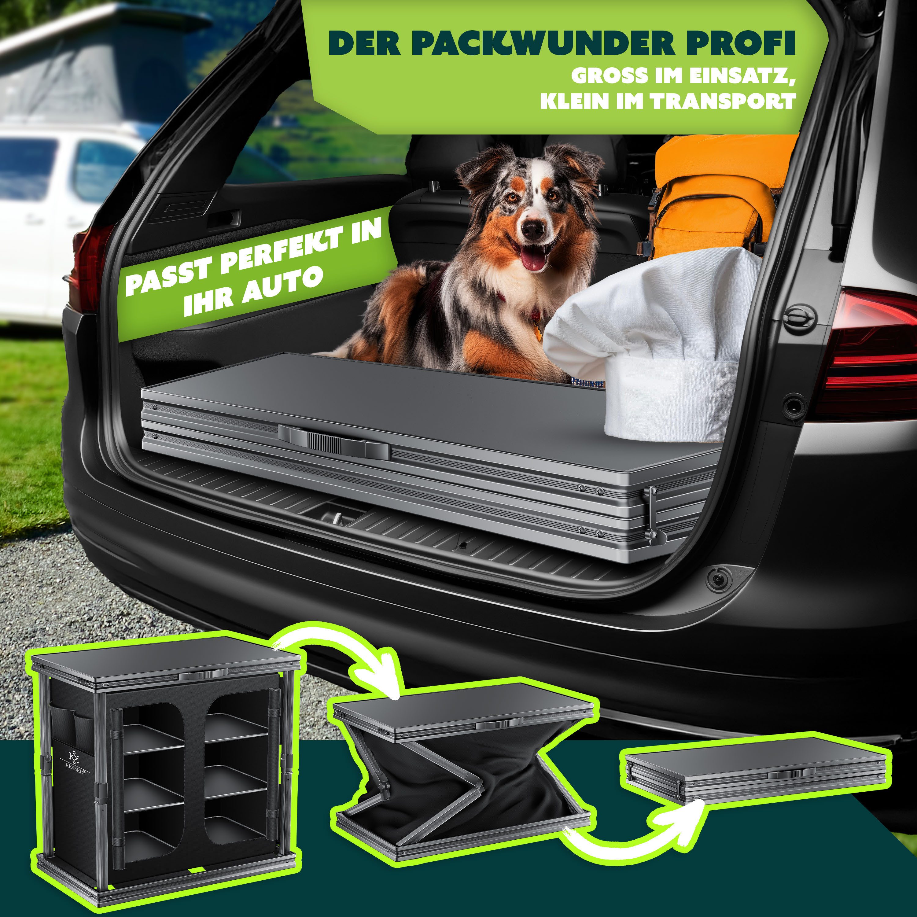 KESSER Campingschrank mit Aluminiumgestell Campingküche faltbar 84x80cm 6-Fachböden (Küchenschrank inkl. 4er Becherset, Seitentaschen & Fliegengitter) Outdoor C – Bild 5 von 5