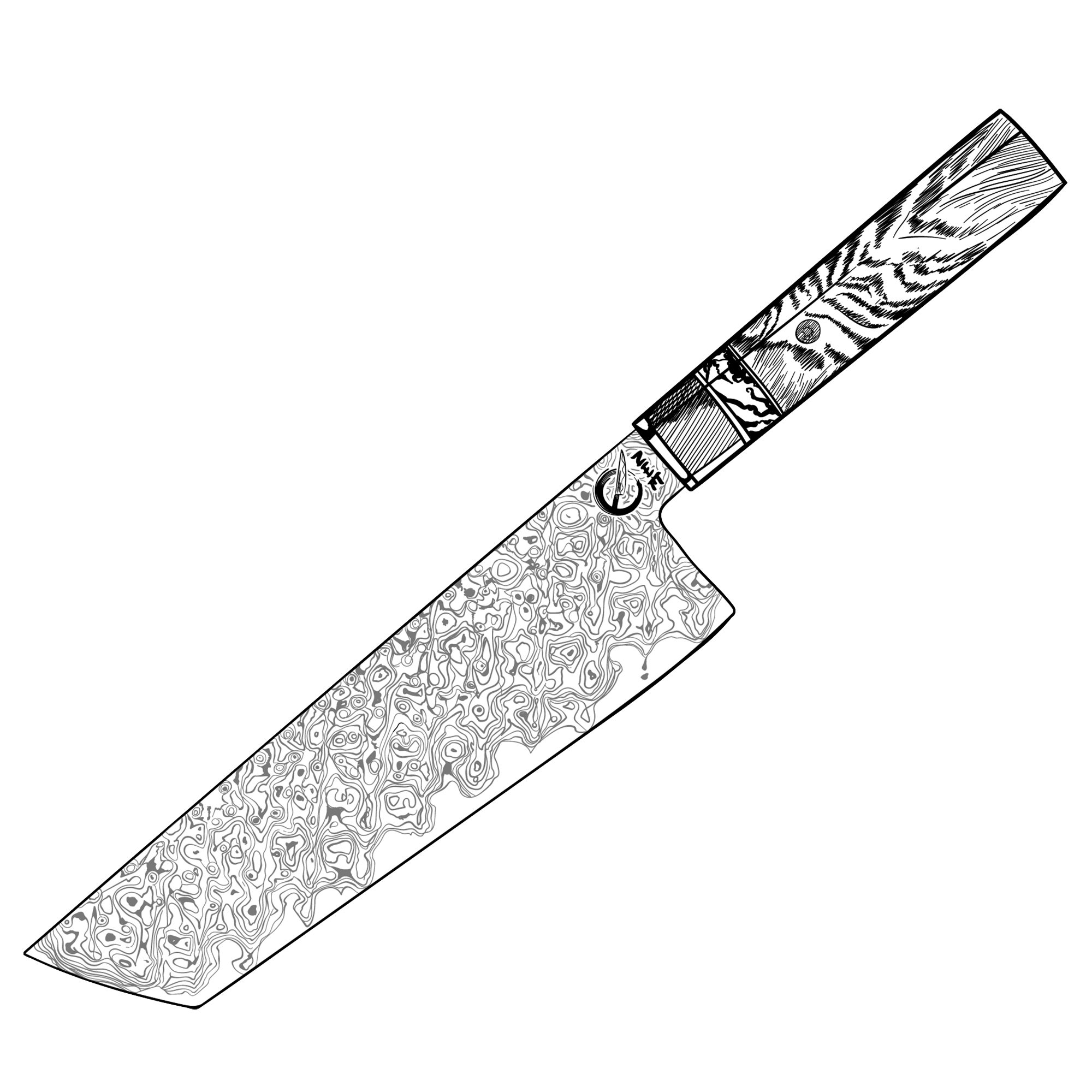 Küchenkompane Damastmesser ZEM Damastmesser Yuan Lee – Nakiri 18cm – 83 Lagen