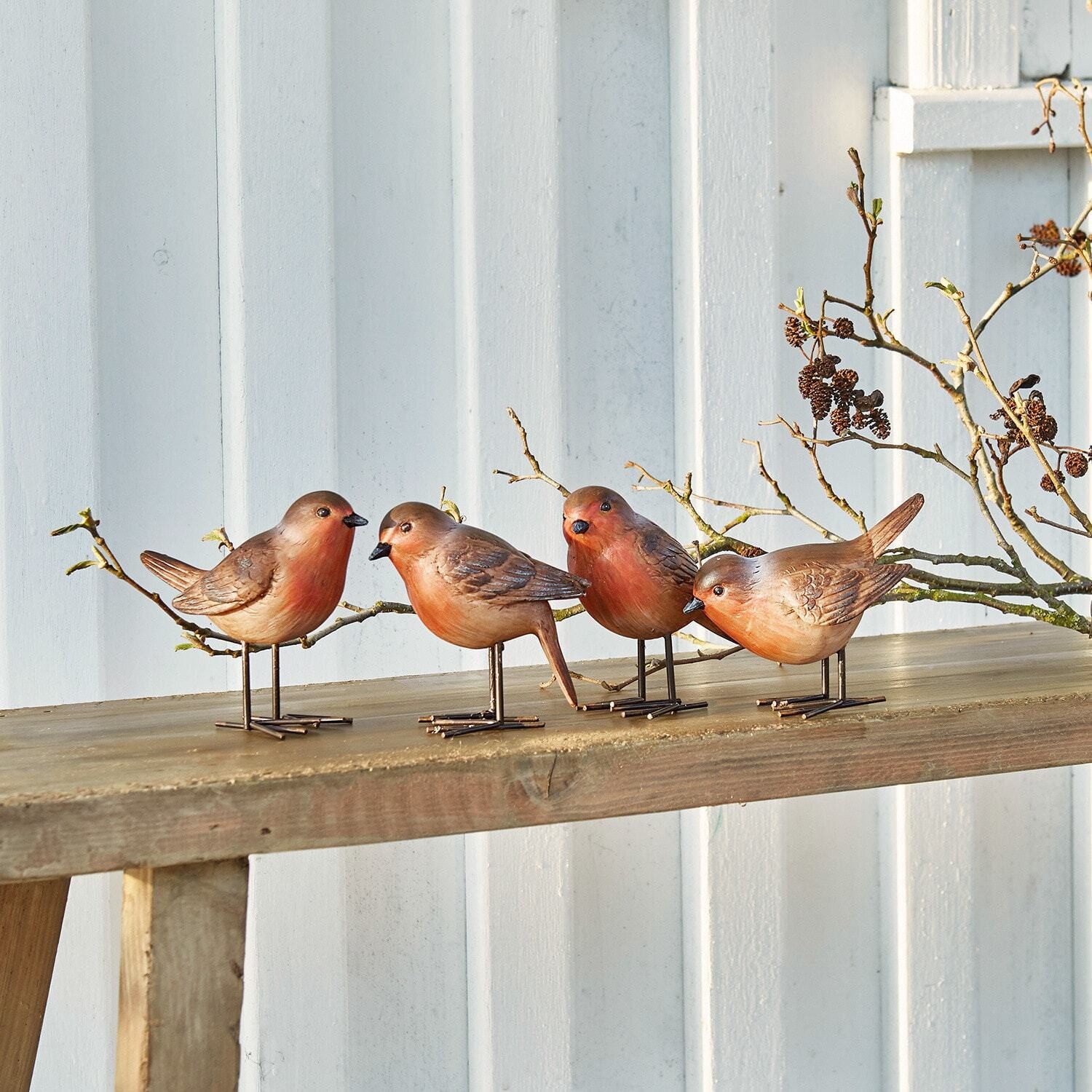 Mirabeau Dekofigur Vogel 4er Set Siblings rotbraun