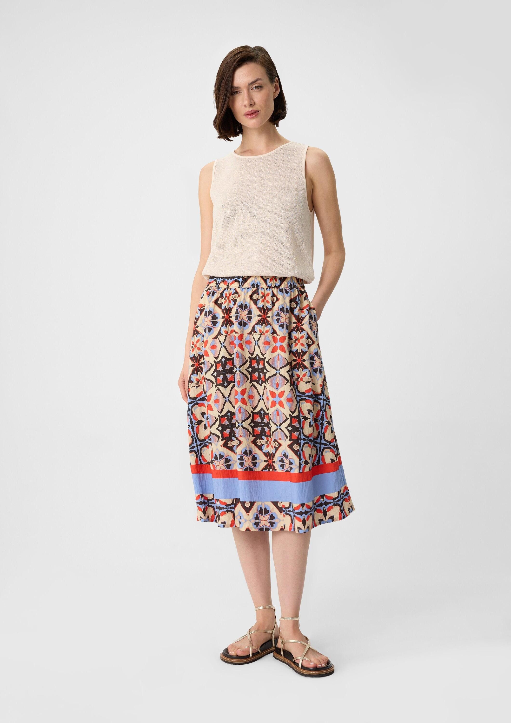 comma Midikleid Rock Ausgestellter Midi-Rock aus Viskosemix mit All-over-Pr günstig online kaufen