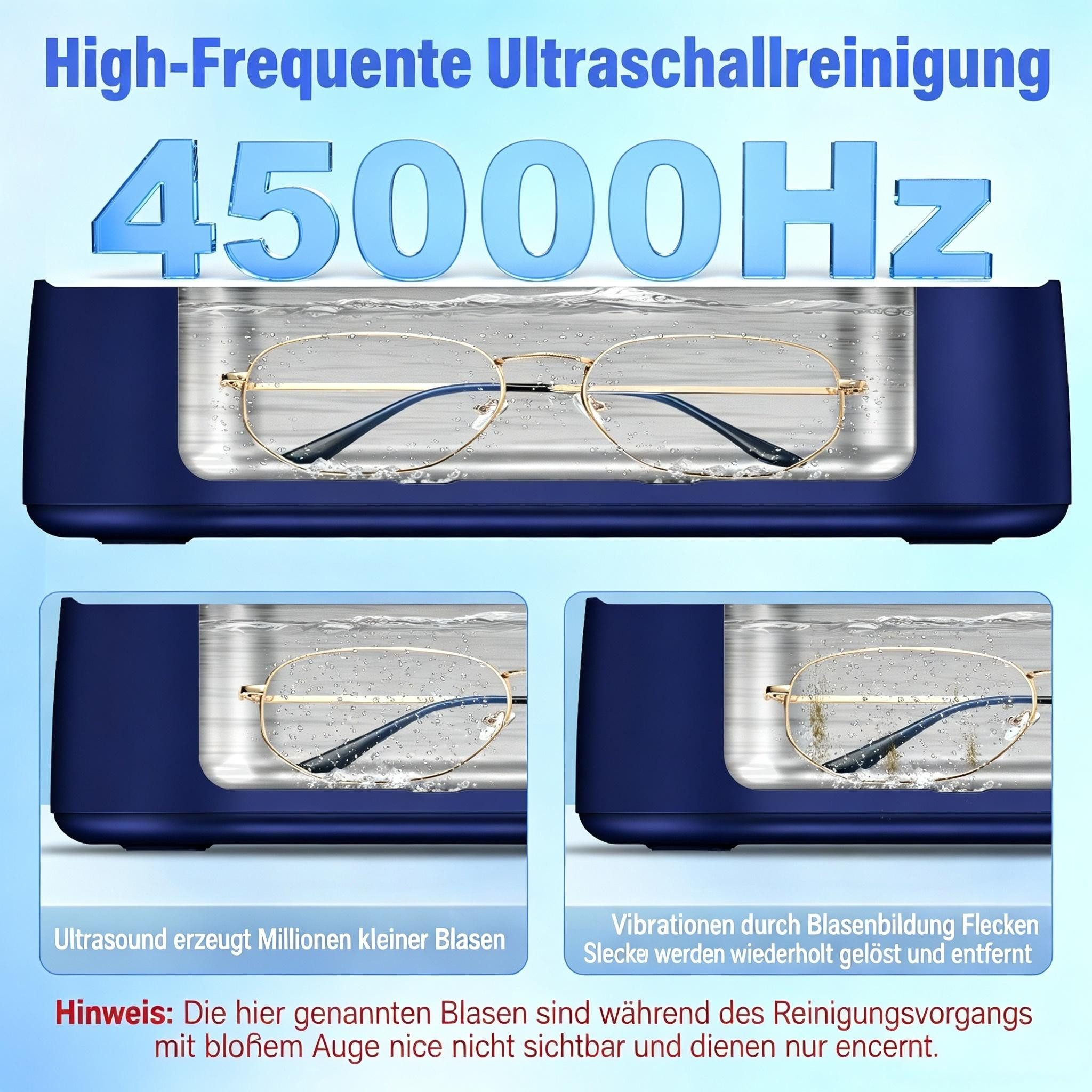 AIBISTAR Ultraschallreiniger Ultraschallreinigungsgerät brille, Reiniger Ultraschallgerät zahne, 45000Hz,2 Modi,380ml,für (Zahnersatz, Schmuck, Uhren, Rasierer u.v.m)