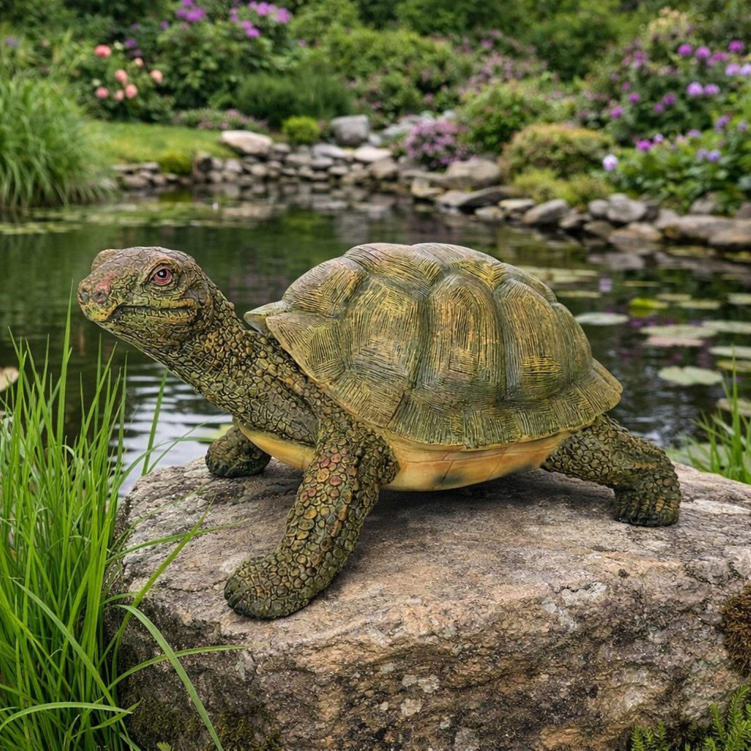 Online-Fuchs Gartenfigur für draußen - Schildkröte als Gartenteichdeko - 32 cm groß, (wetterfest, wirkt täuschend echt), aus hochwertigem …