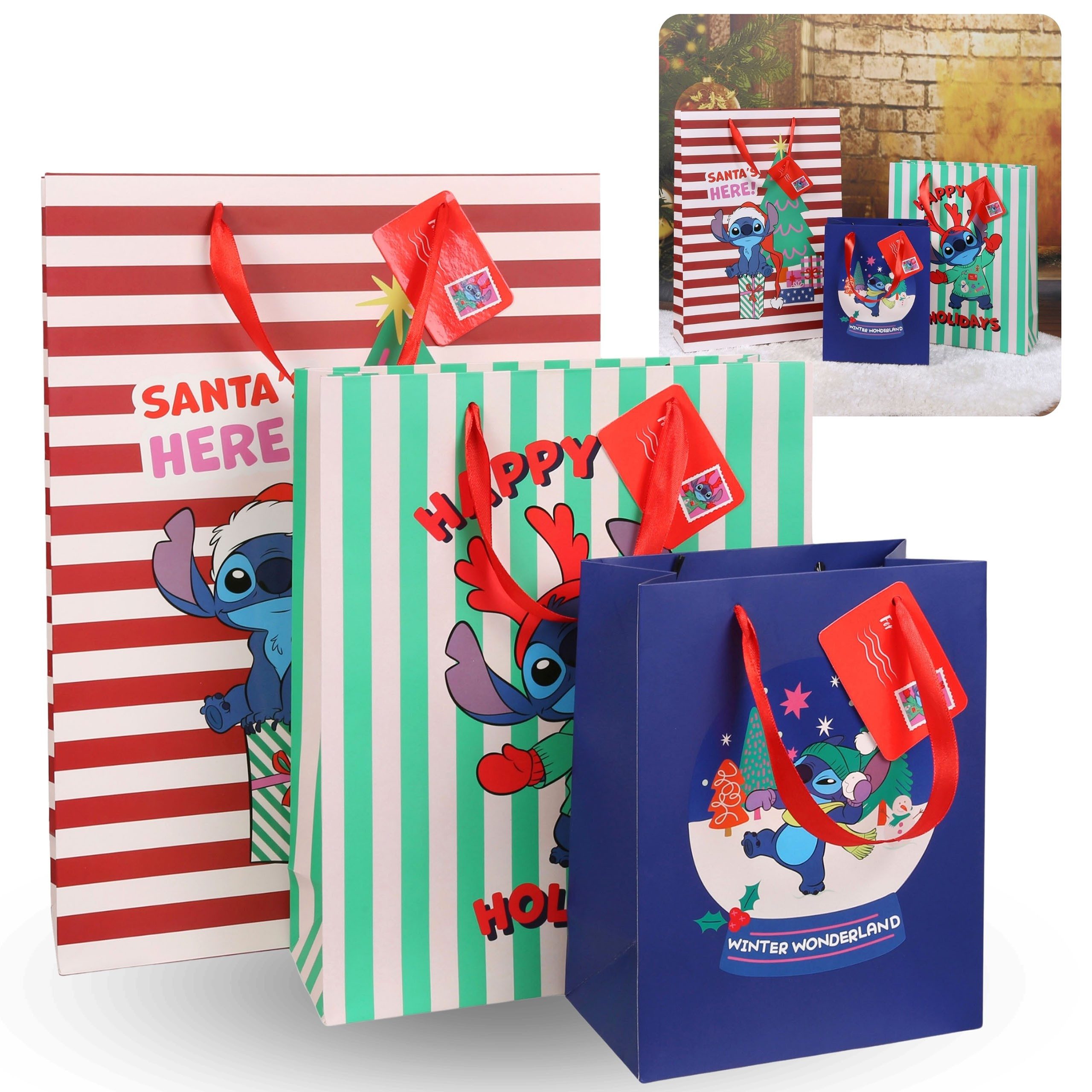 Geschenkpapier Stitch Disney Weihnachten Geschenktüten, Geschenktaschen 3 Stück