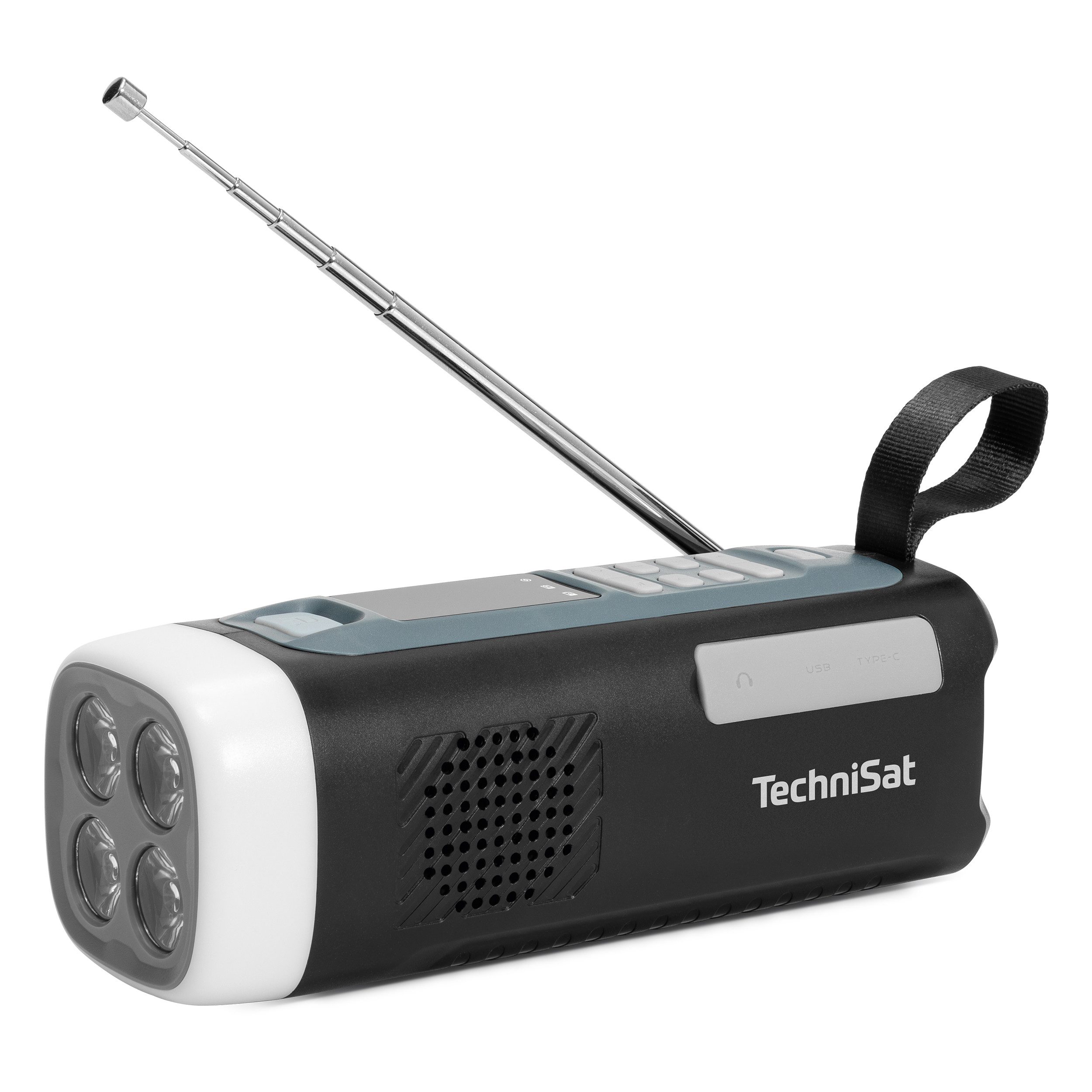 TechniSat VIOLA Kurbelradio UKW-Radio (FM-Tuner, 3 W, Kurbel, Solar, 4500-mAh-Powerbank, SOS-Alarm, LED-Licht)