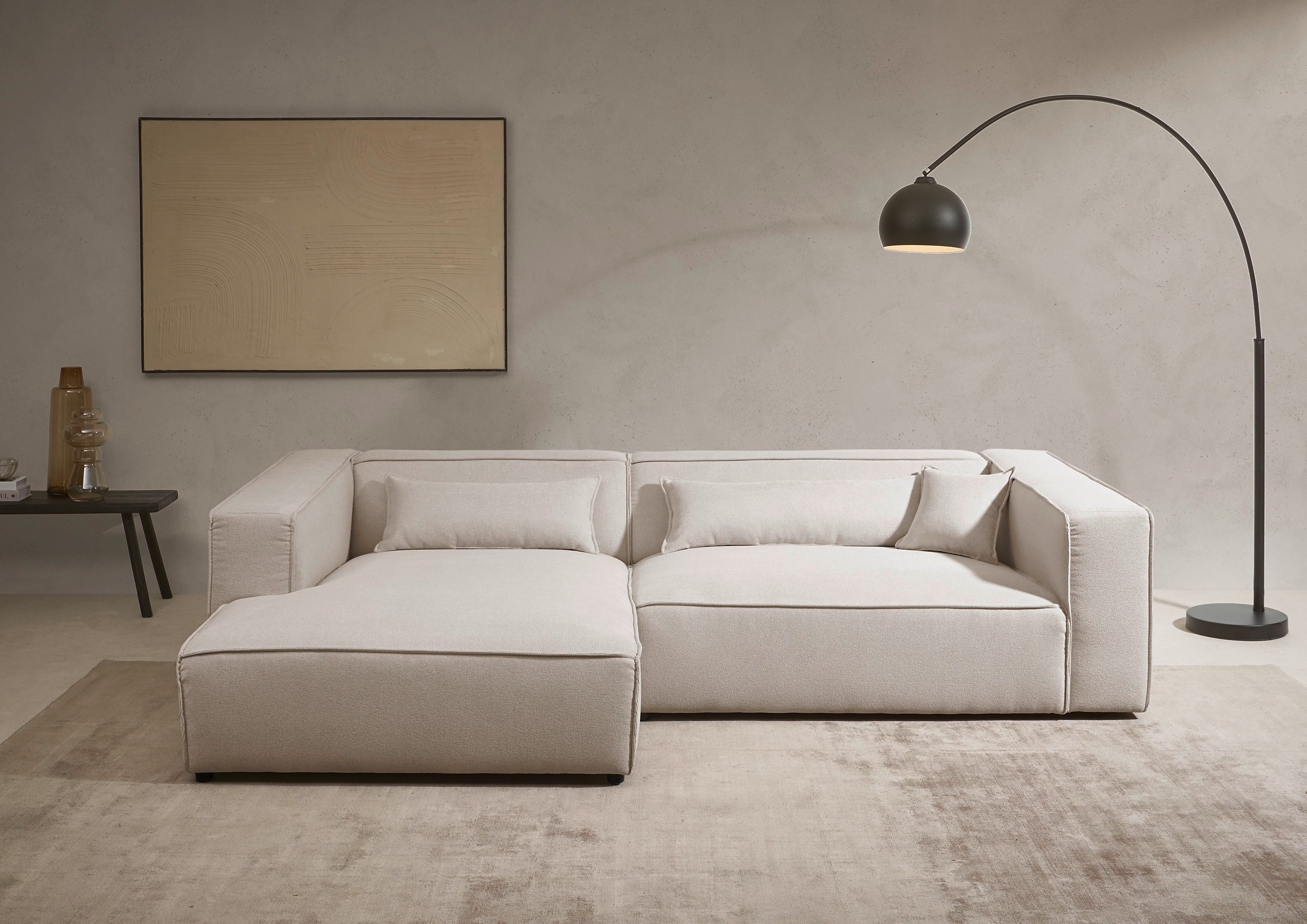 LeGer Home by Lena Gercke Ecksofa PIARA XXL Struktur u. Leinenoptik, Big-Sofa, L-Form, wahlweise Ottomane rechts/links, Kedernaht, extra tiefe Sitzfläche