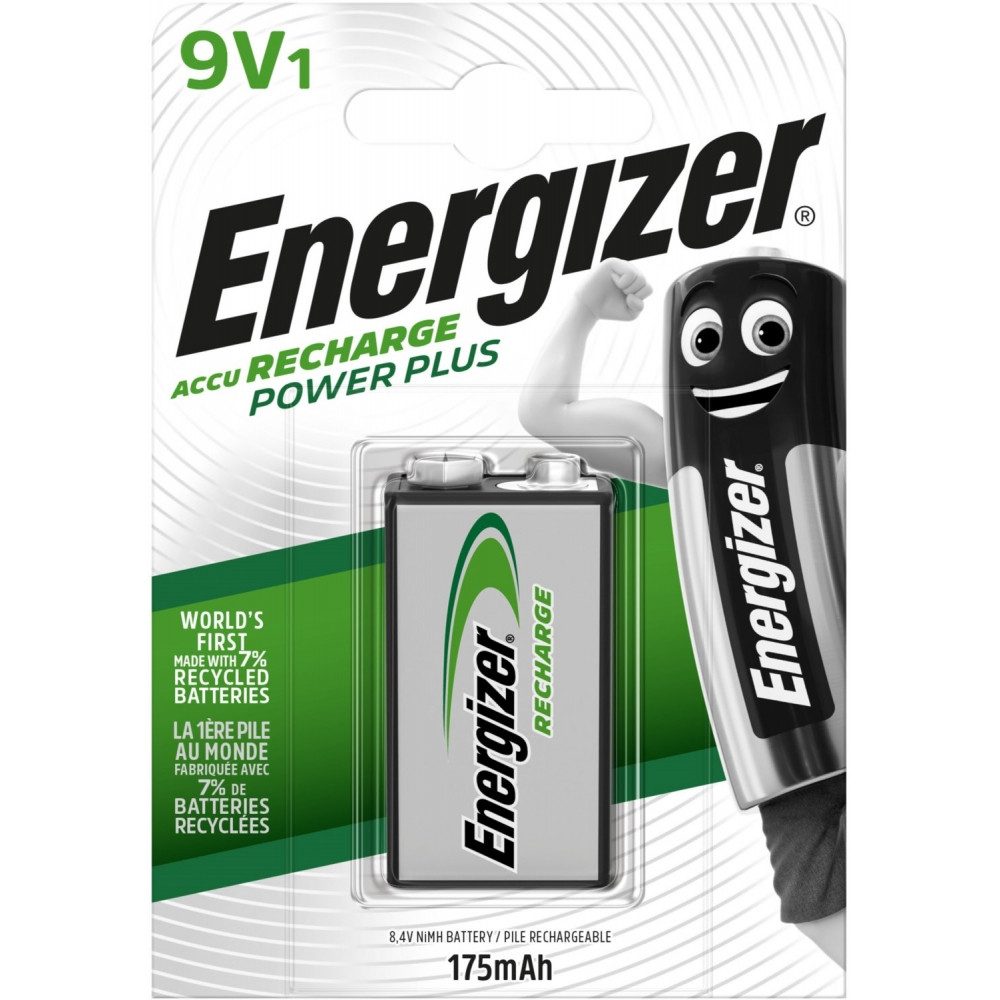 Energizer Energizer NiMH 9V Akku 175 mAh Power Plus E-Block Akku Energizer NiMH Power Plus E-Block 9V Akku, Wiederaufladbar und langlebig